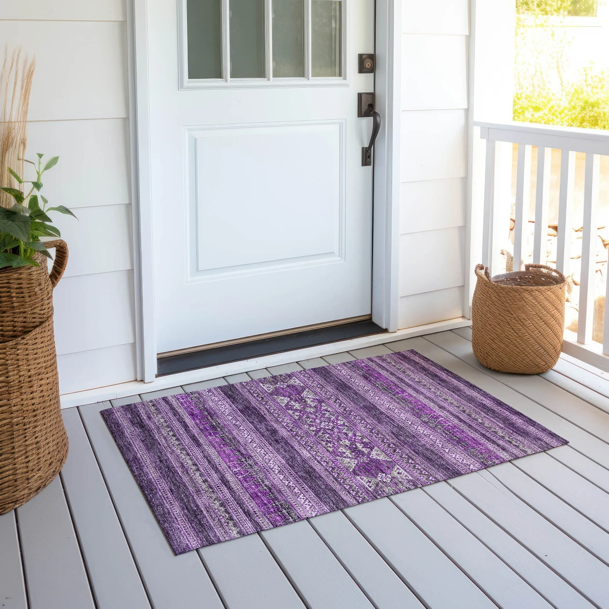 Machine Washable Indoor/ Outdoor Chantille Boho Tribal Rug