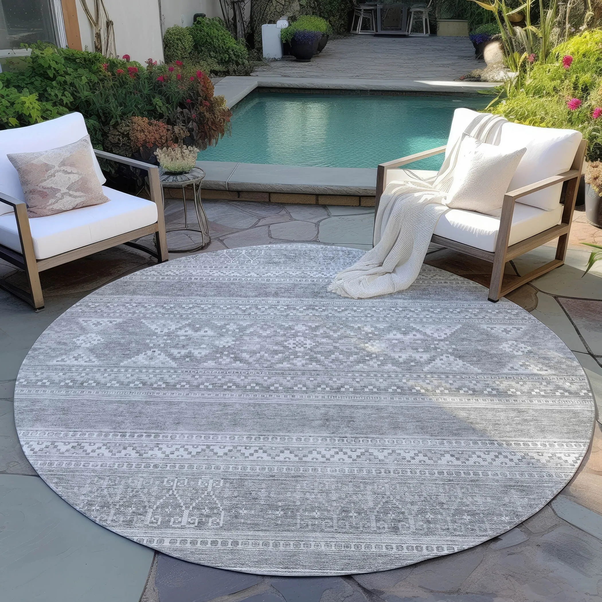 Machine Washable Indoor/ Outdoor Chantille Boho Tribal Rug