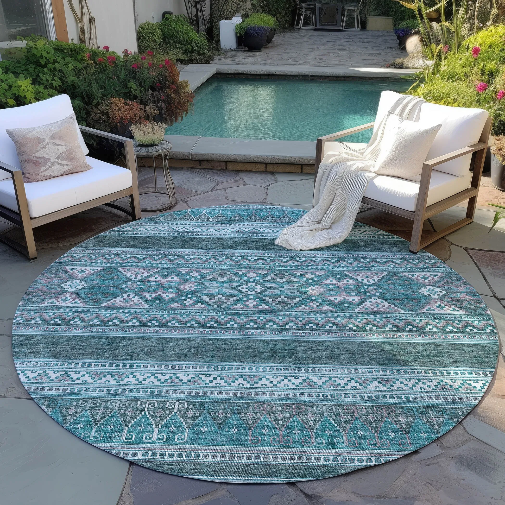 Machine Washable Indoor/ Outdoor Chantille Boho Tribal Rug