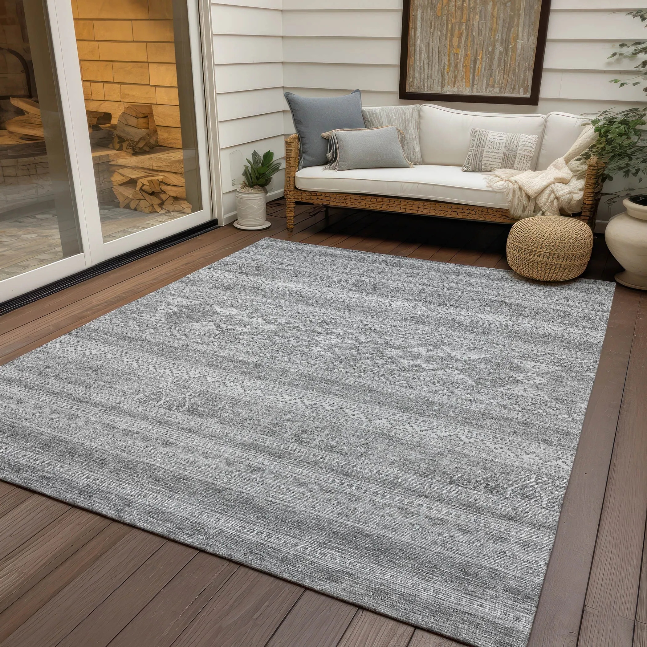 Machine Washable Indoor/ Outdoor Chantille Boho Tribal Rug