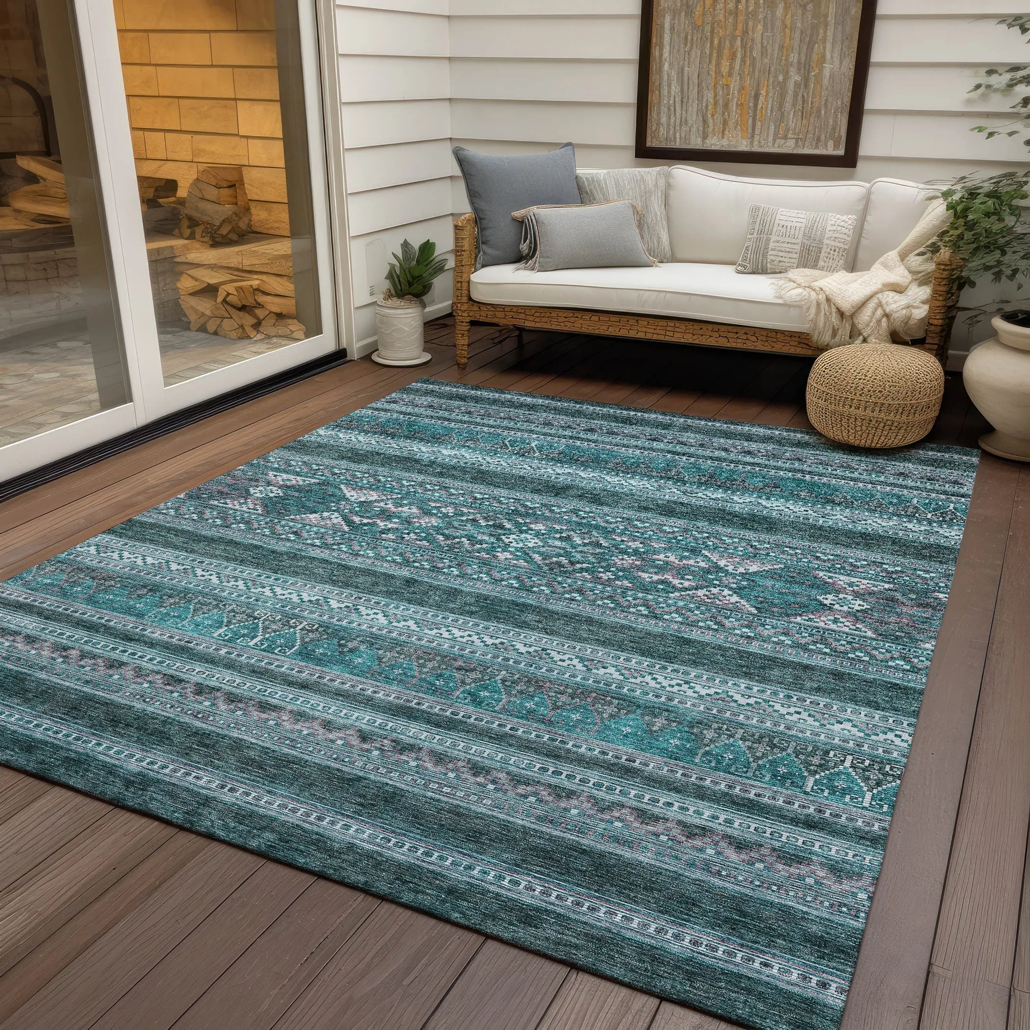 Machine Washable Indoor/ Outdoor Chantille Boho Tribal Rug