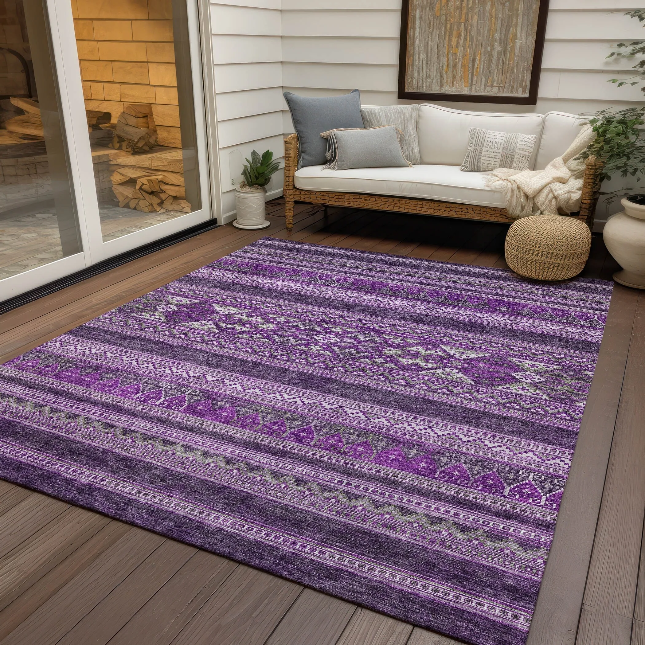 Machine Washable Indoor/ Outdoor Chantille Boho Tribal Rug