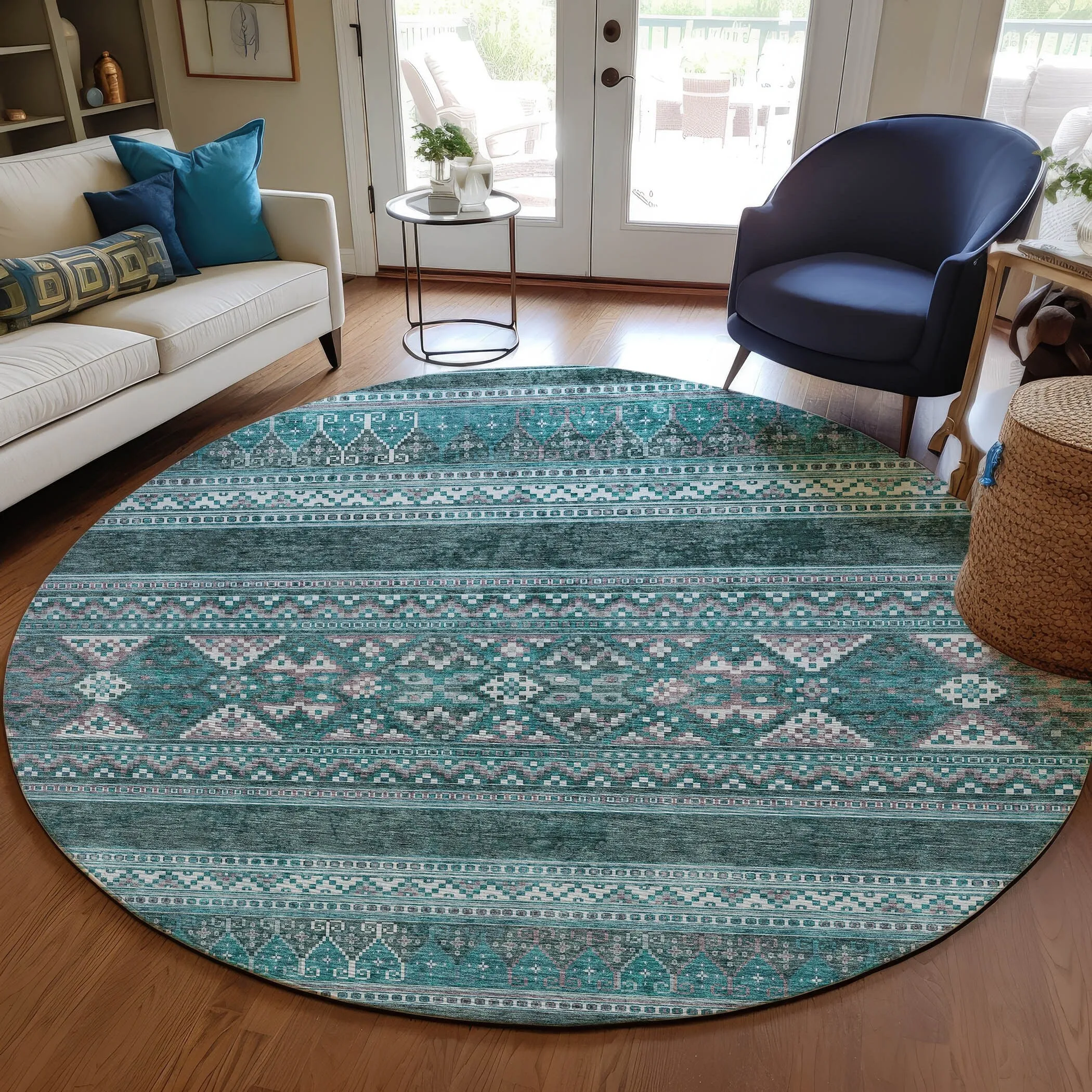 Machine Washable Indoor/ Outdoor Chantille Boho Tribal Rug
