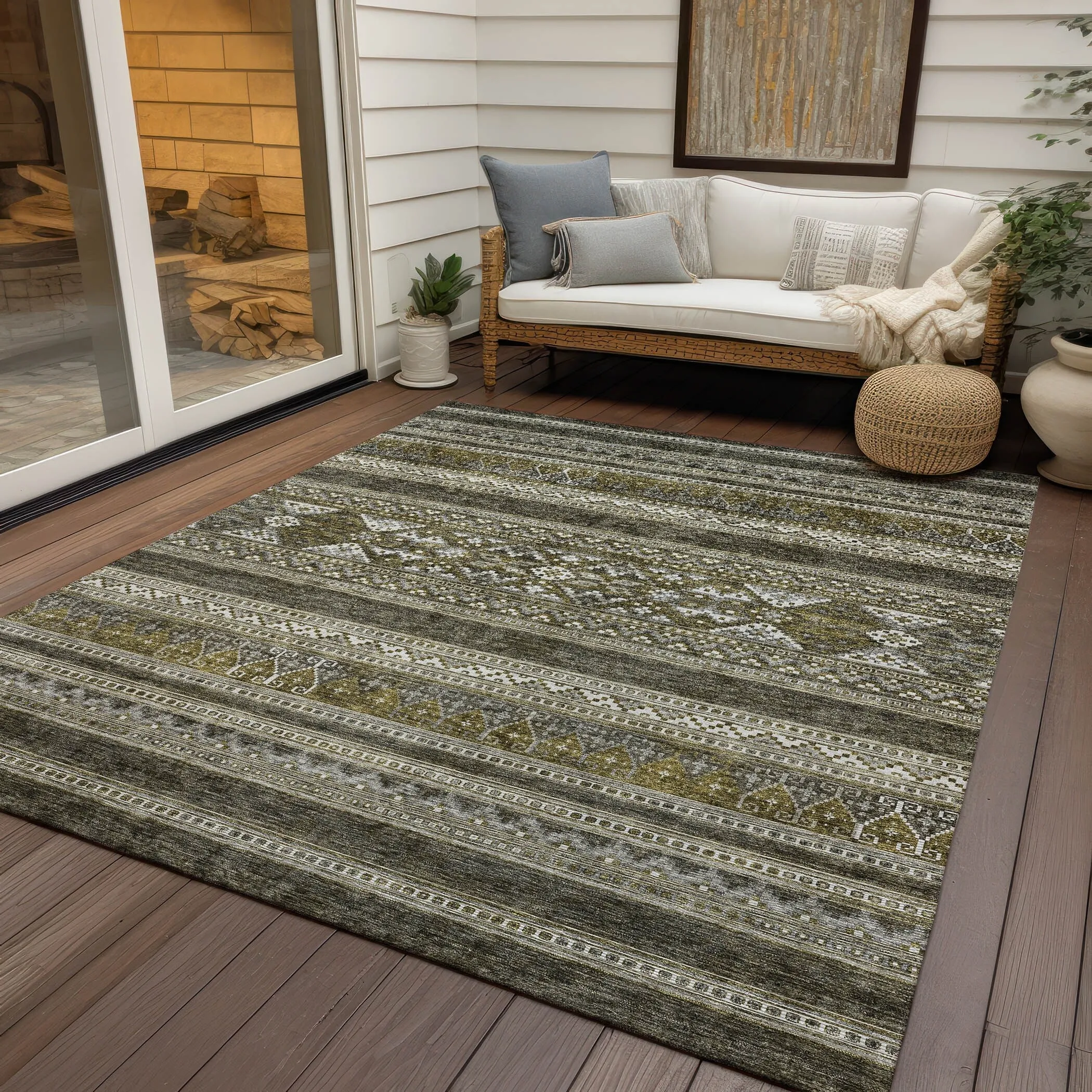Machine Washable Indoor/ Outdoor Chantille Boho Tribal Rug