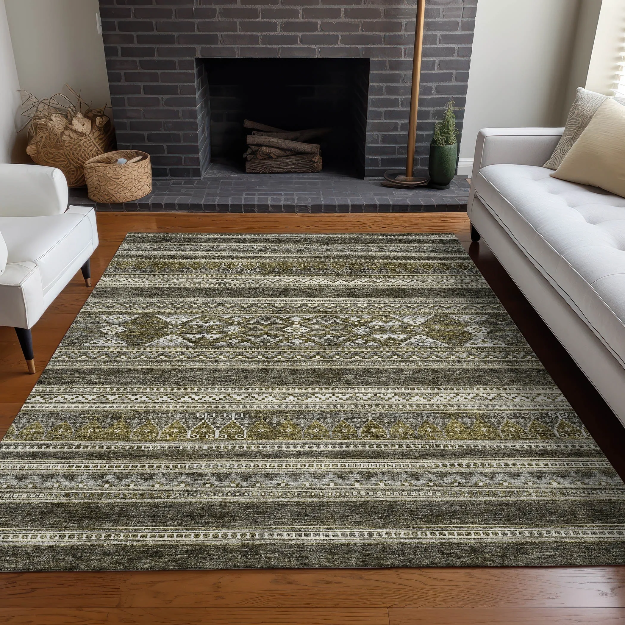 Machine Washable Indoor/ Outdoor Chantille Boho Tribal Rug