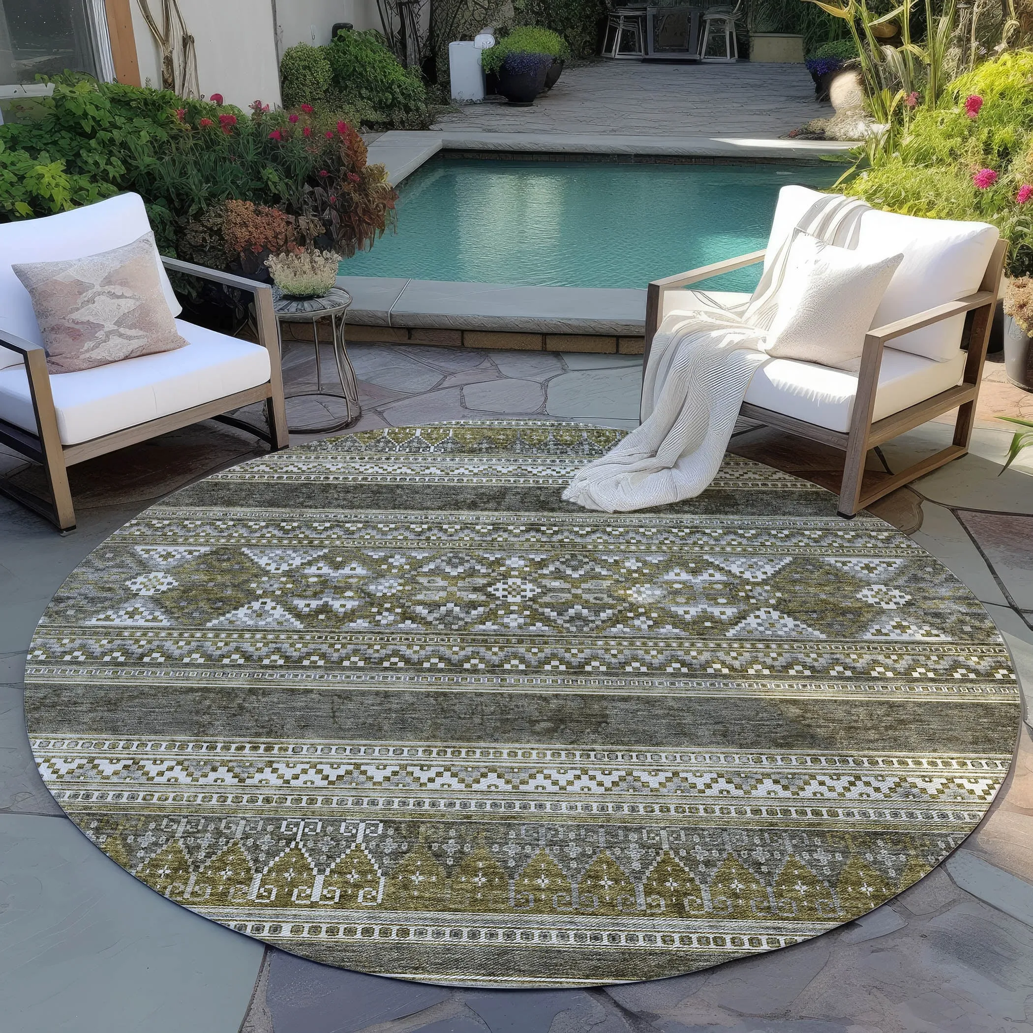 Machine Washable Indoor/ Outdoor Chantille Boho Tribal Rug