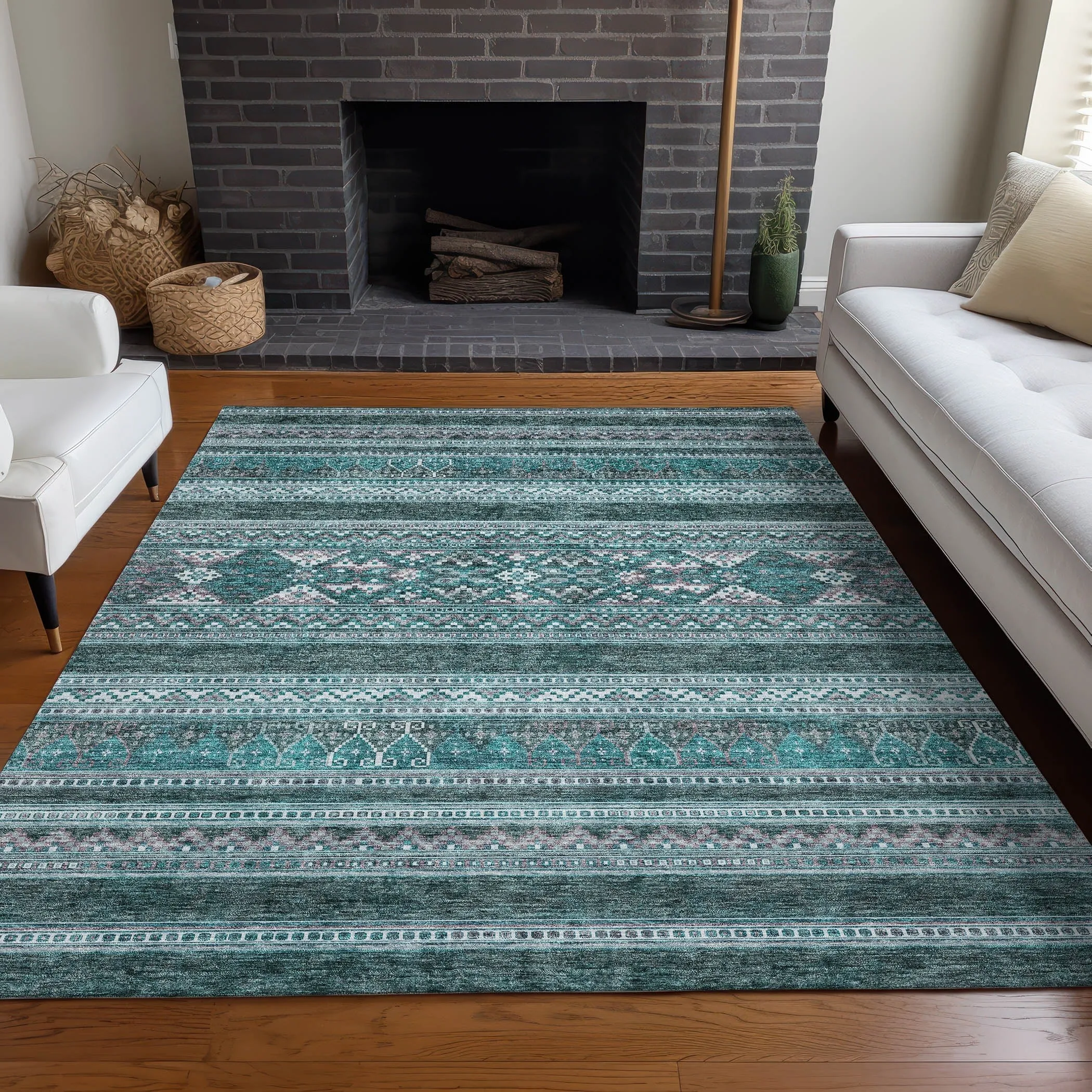 Machine Washable Indoor/ Outdoor Chantille Boho Tribal Rug