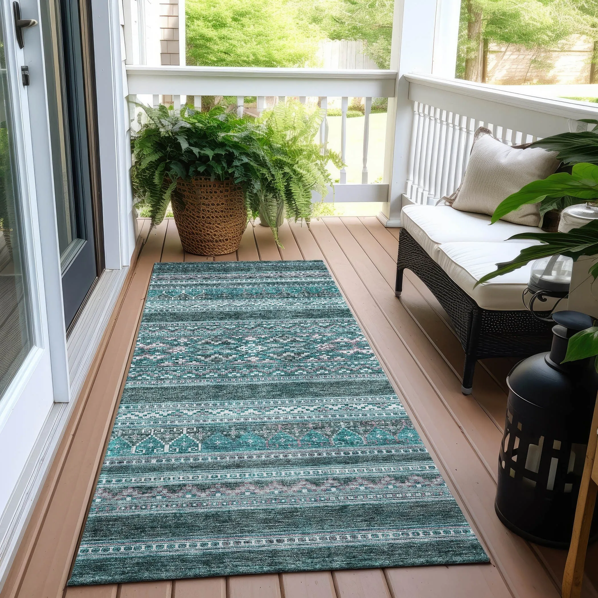 Machine Washable Indoor/ Outdoor Chantille Boho Tribal Rug