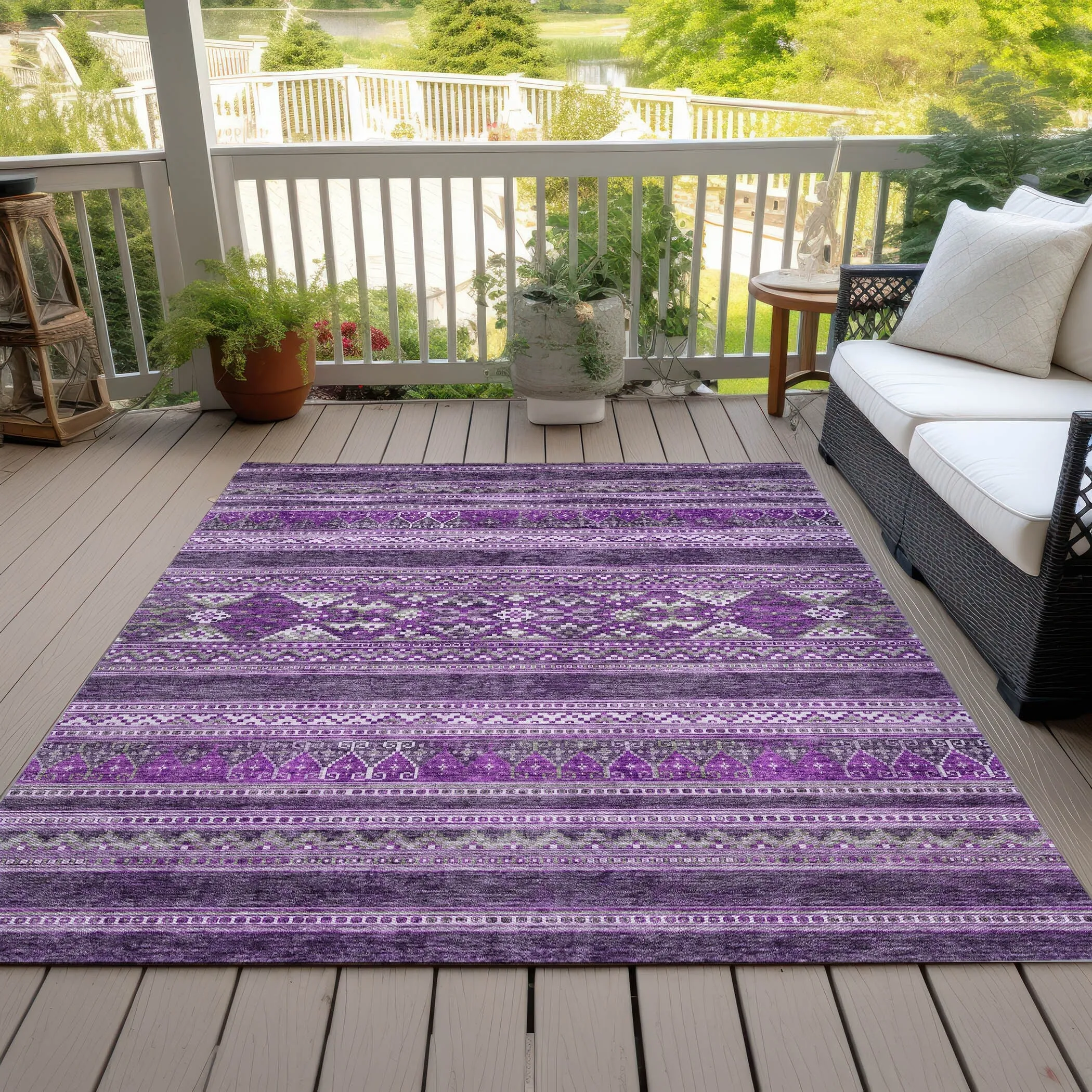 Machine Washable Indoor/ Outdoor Chantille Boho Tribal Rug
