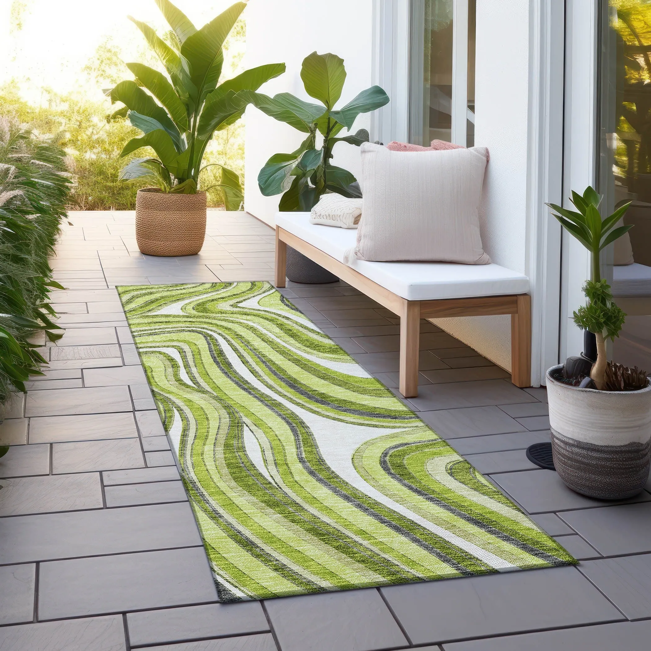Machine Washable Indoor/ Outdoor Chantille Contemporary Abstract Rug