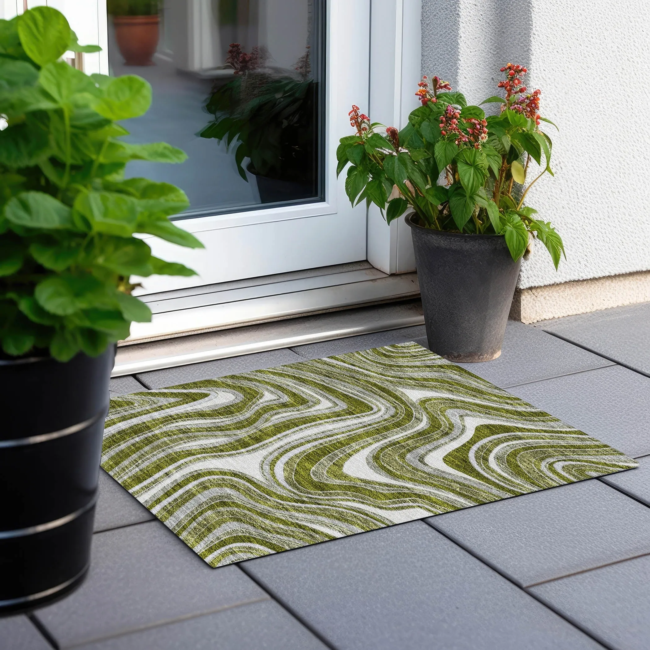 Machine Washable Indoor/ Outdoor Chantille Contemporary Abstract Rug