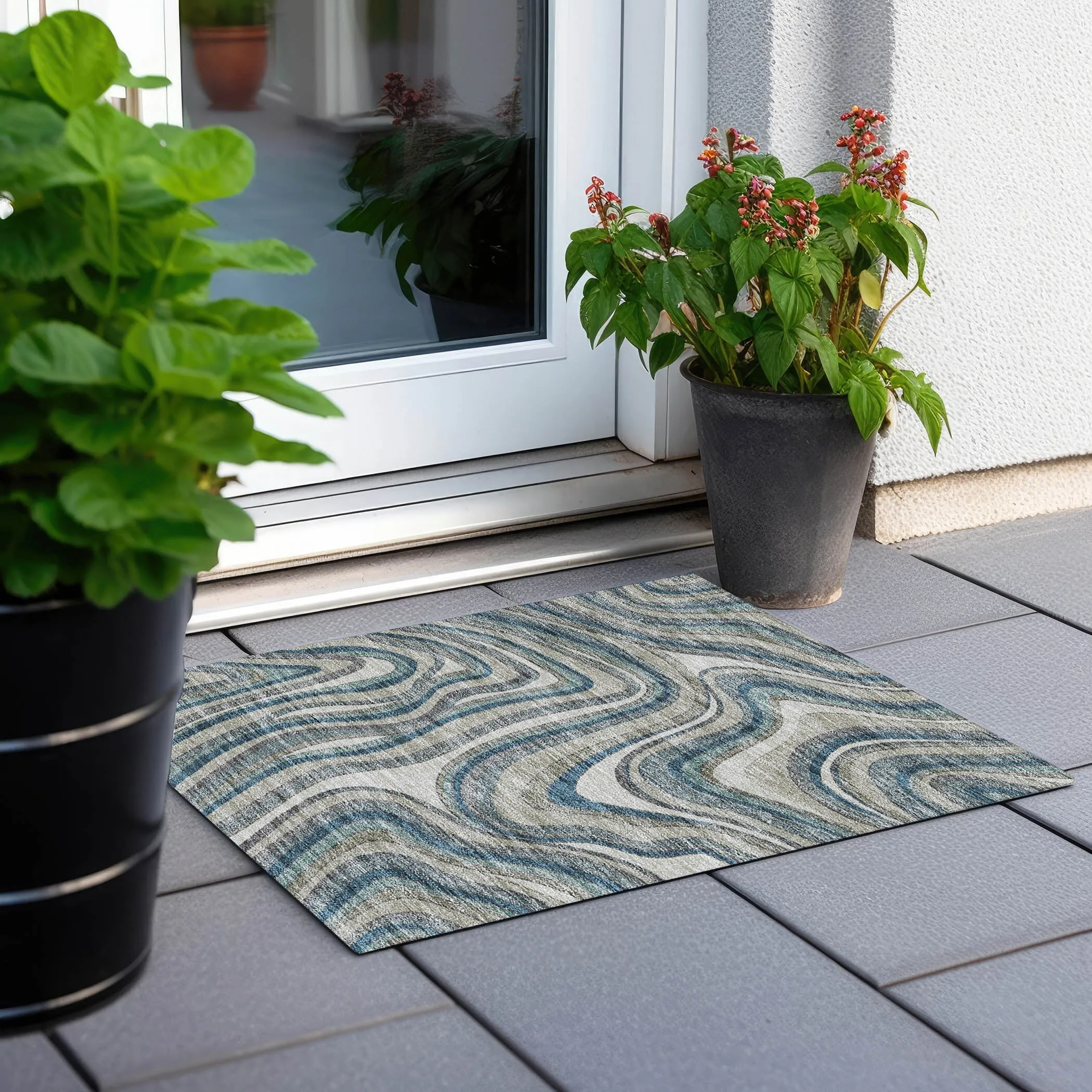 Machine Washable Indoor/ Outdoor Chantille Contemporary Abstract Rug