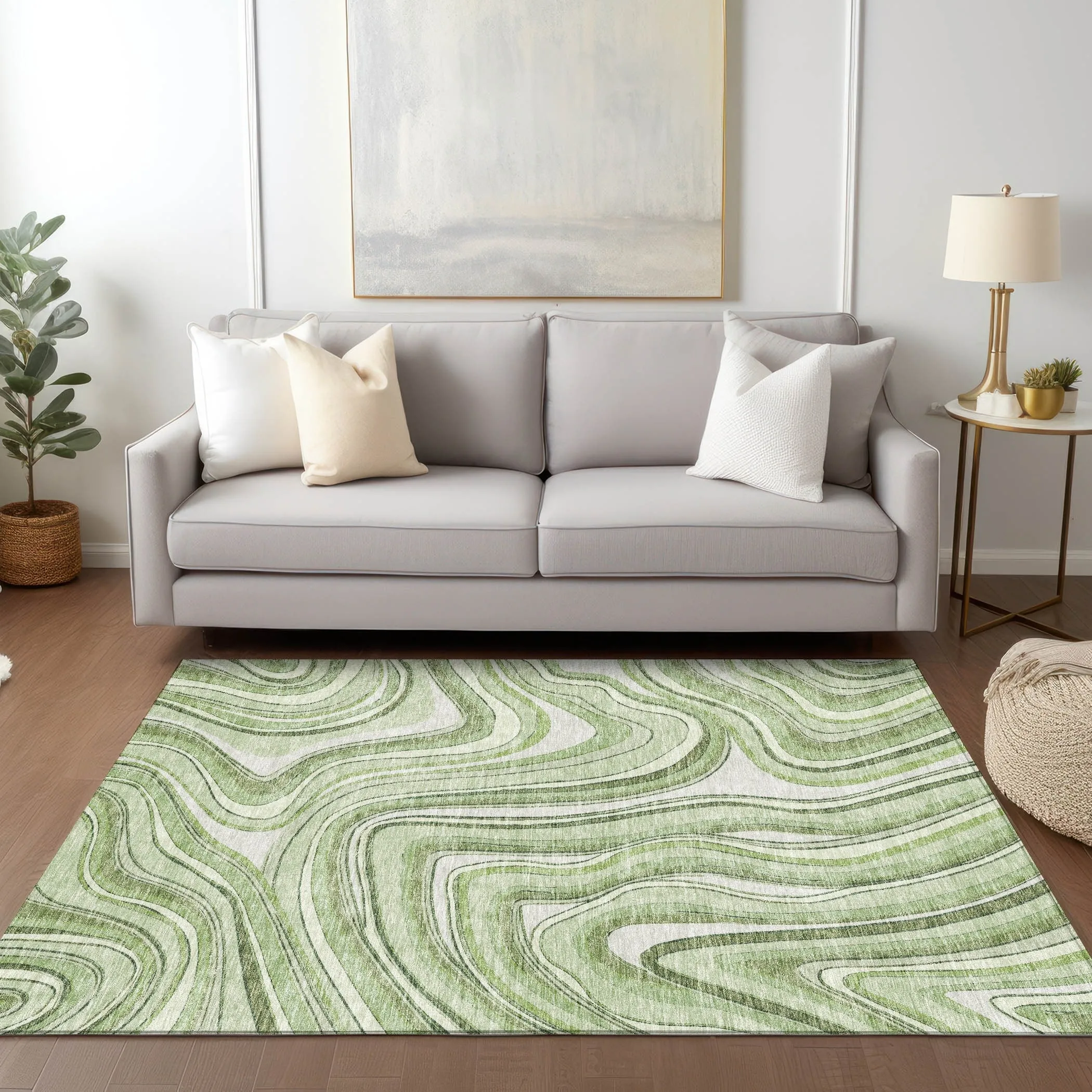 Machine Washable Indoor/ Outdoor Chantille Contemporary Abstract Rug