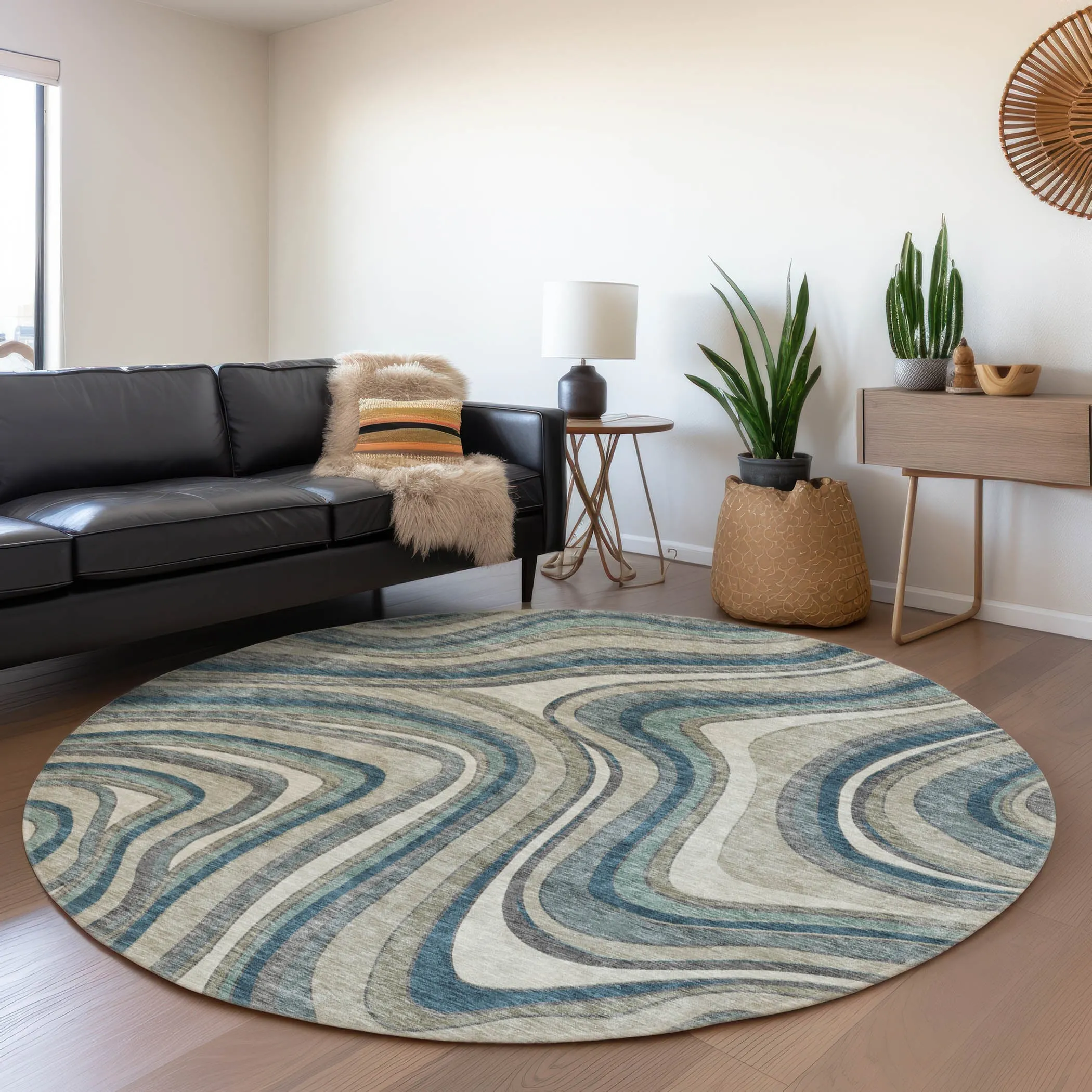 Machine Washable Indoor/ Outdoor Chantille Contemporary Abstract Rug