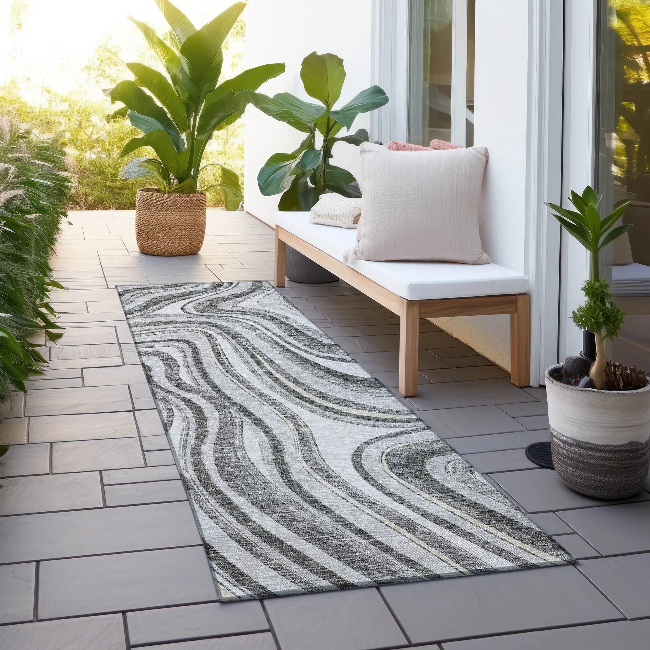 Machine Washable Indoor/ Outdoor Chantille Contemporary Abstract Rug