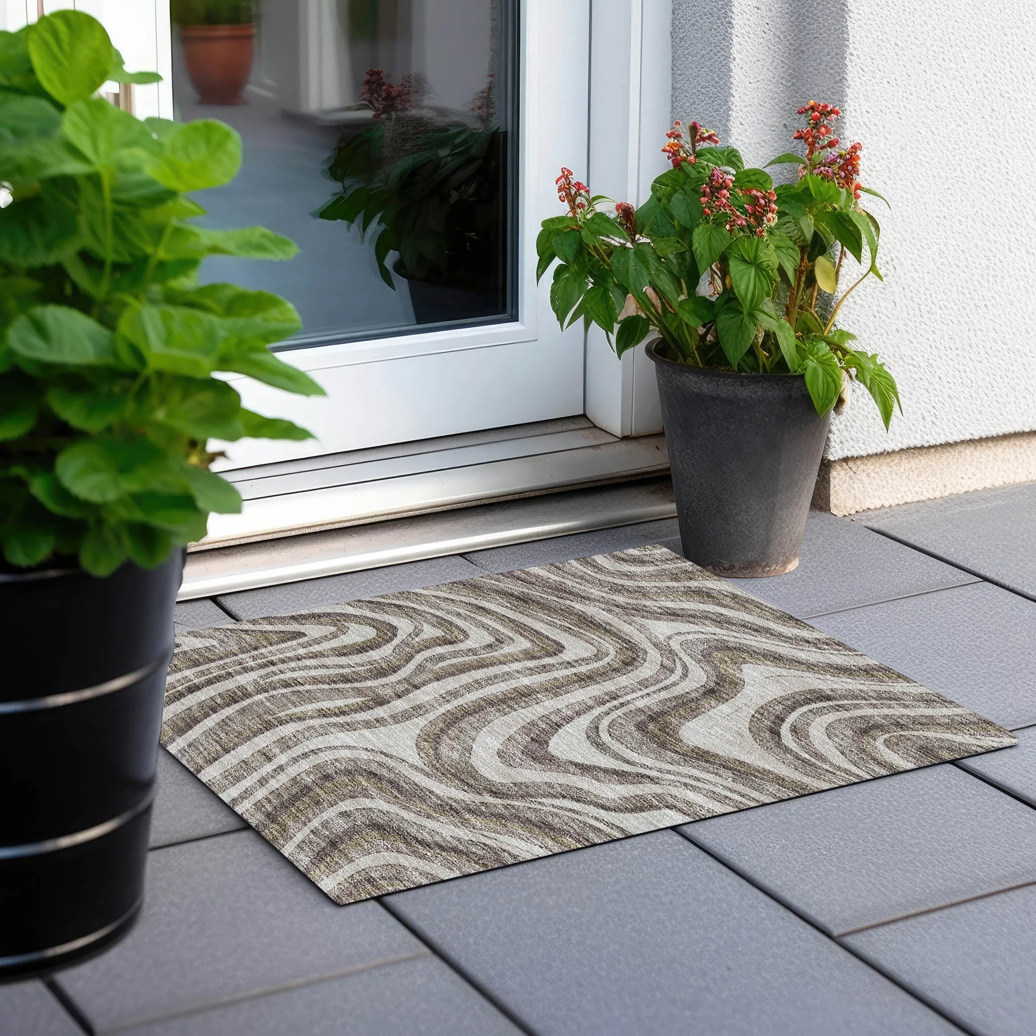 Machine Washable Indoor/ Outdoor Chantille Contemporary Abstract Rug