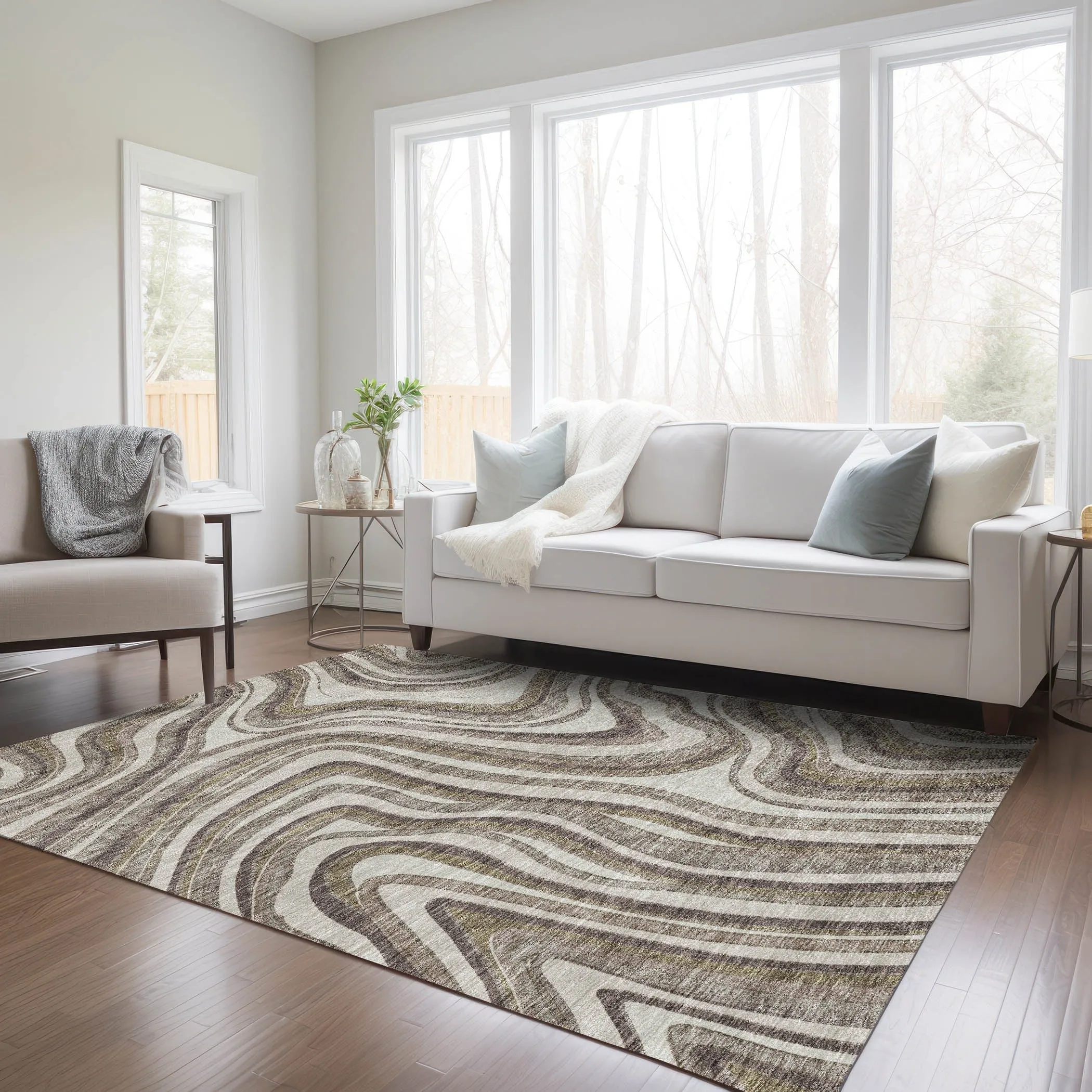 Machine Washable Indoor/ Outdoor Chantille Contemporary Abstract Rug