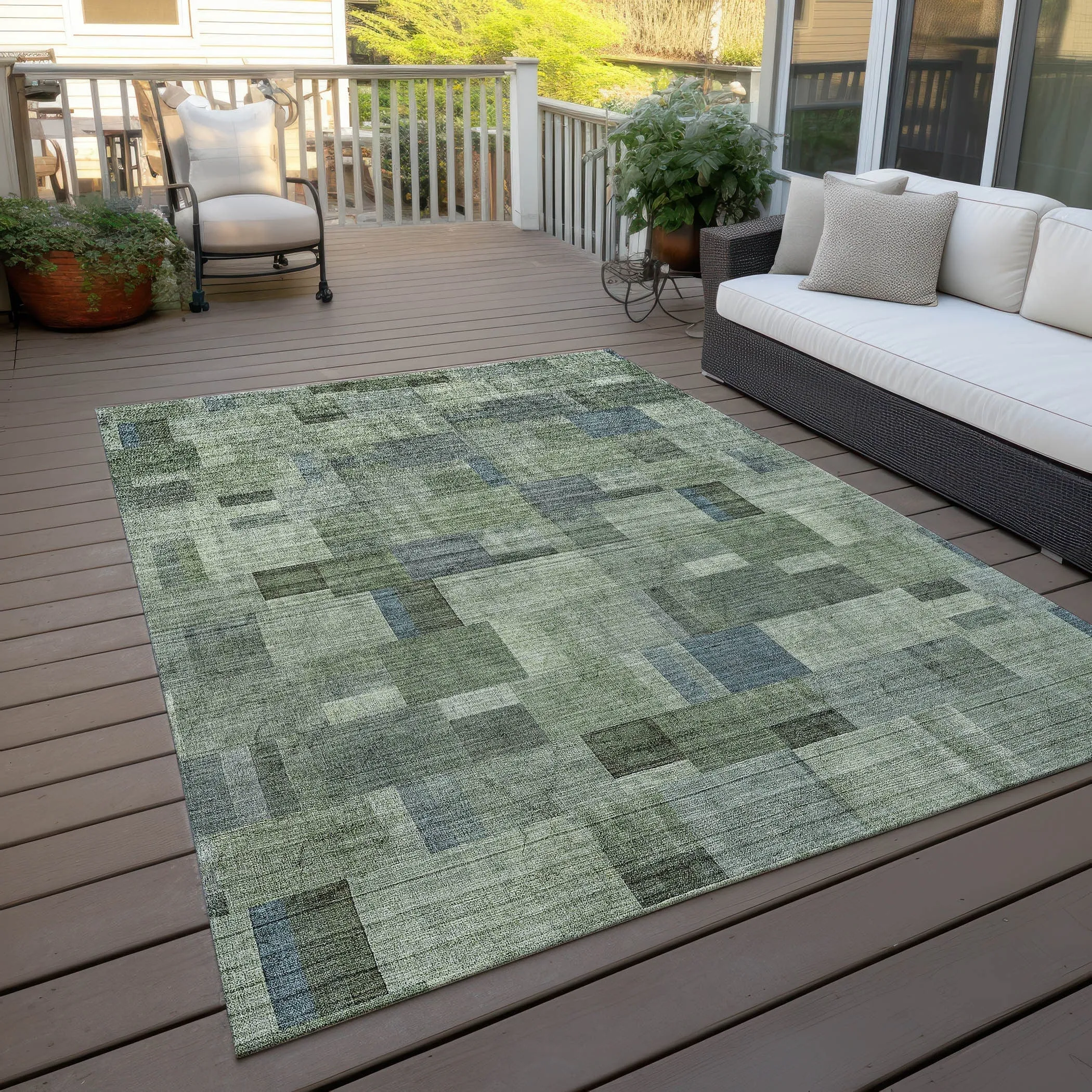 Machine Washable Indoor/ Outdoor Chantille Contemporary Blocks Rug