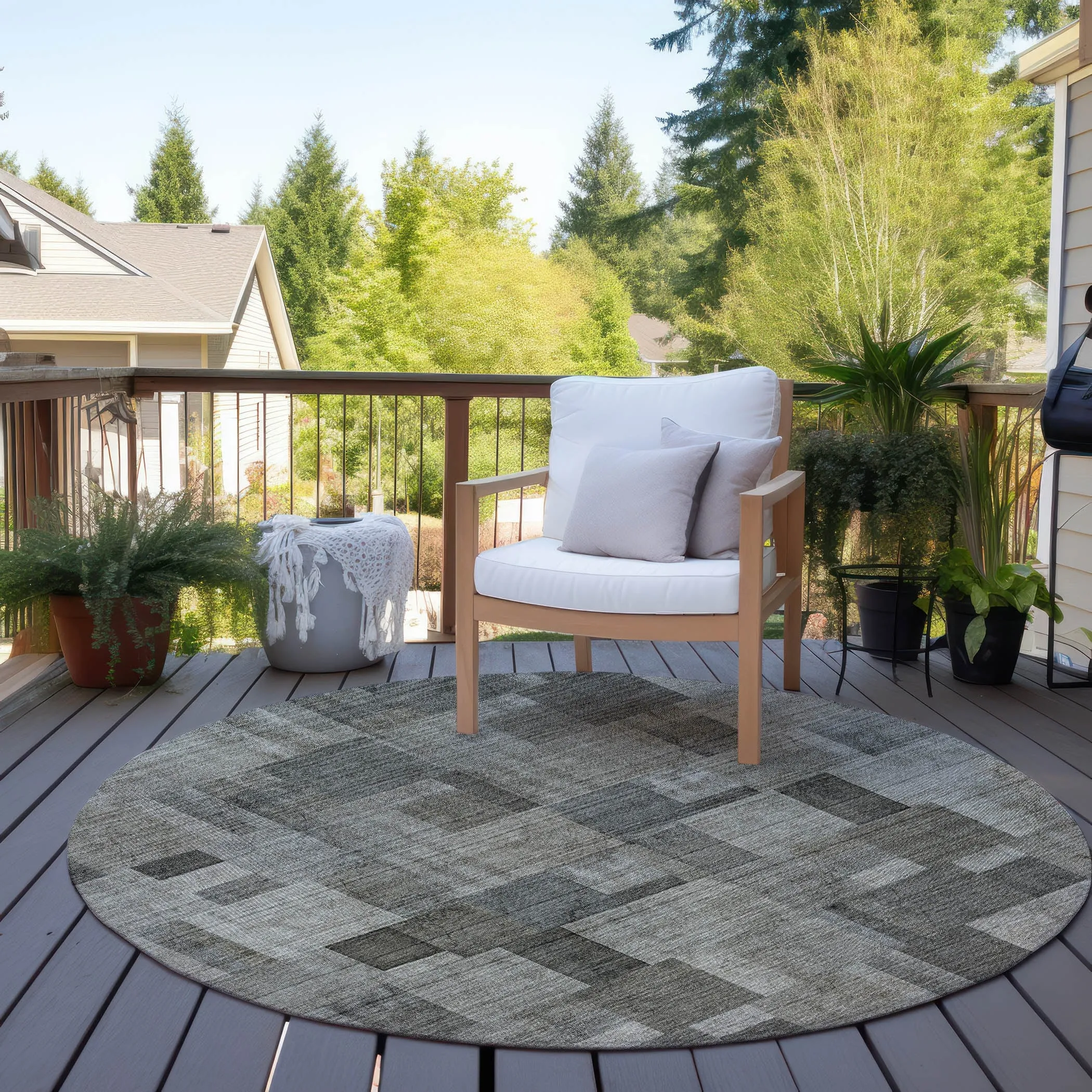 Machine Washable Indoor/ Outdoor Chantille Contemporary Blocks Rug