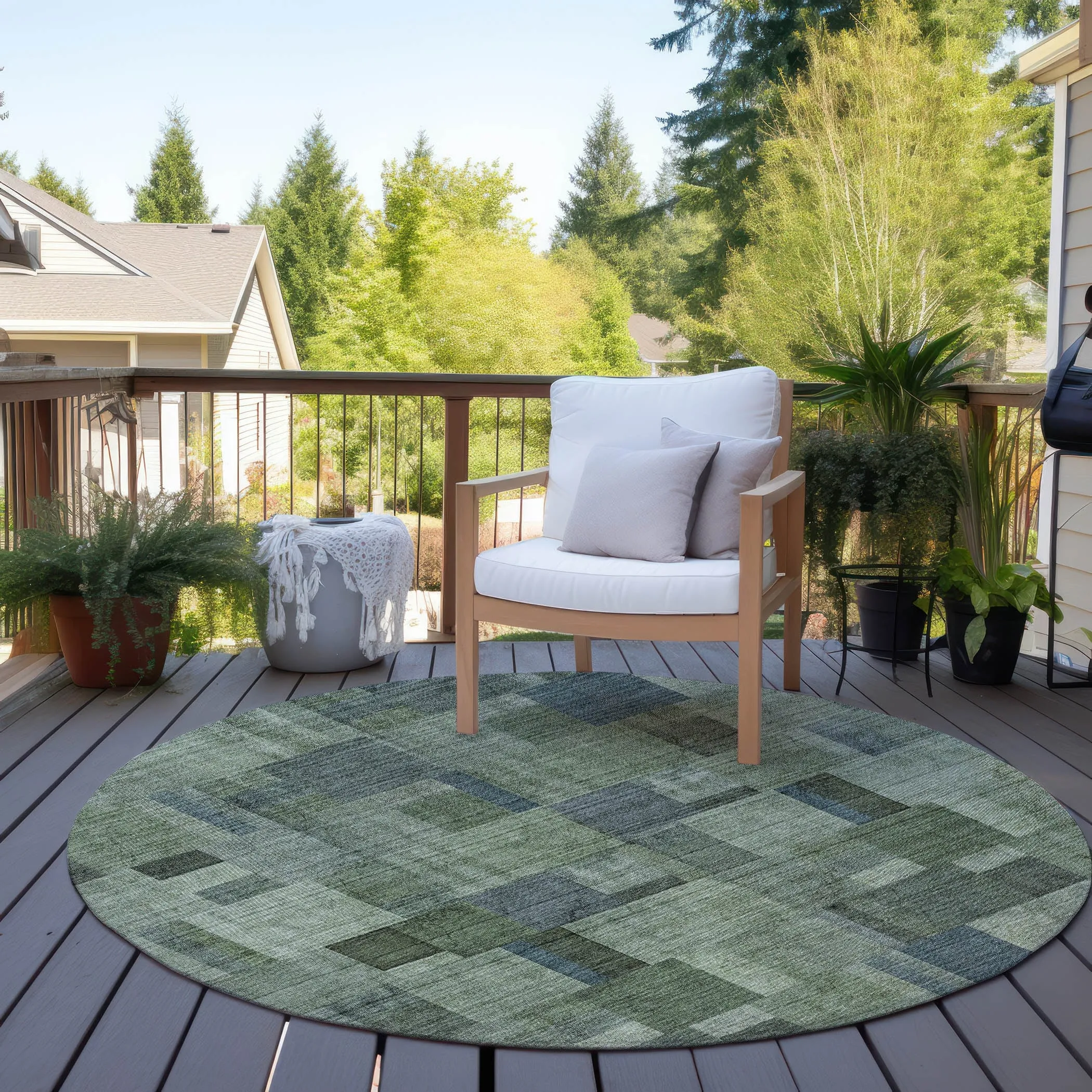 Machine Washable Indoor/ Outdoor Chantille Contemporary Blocks Rug