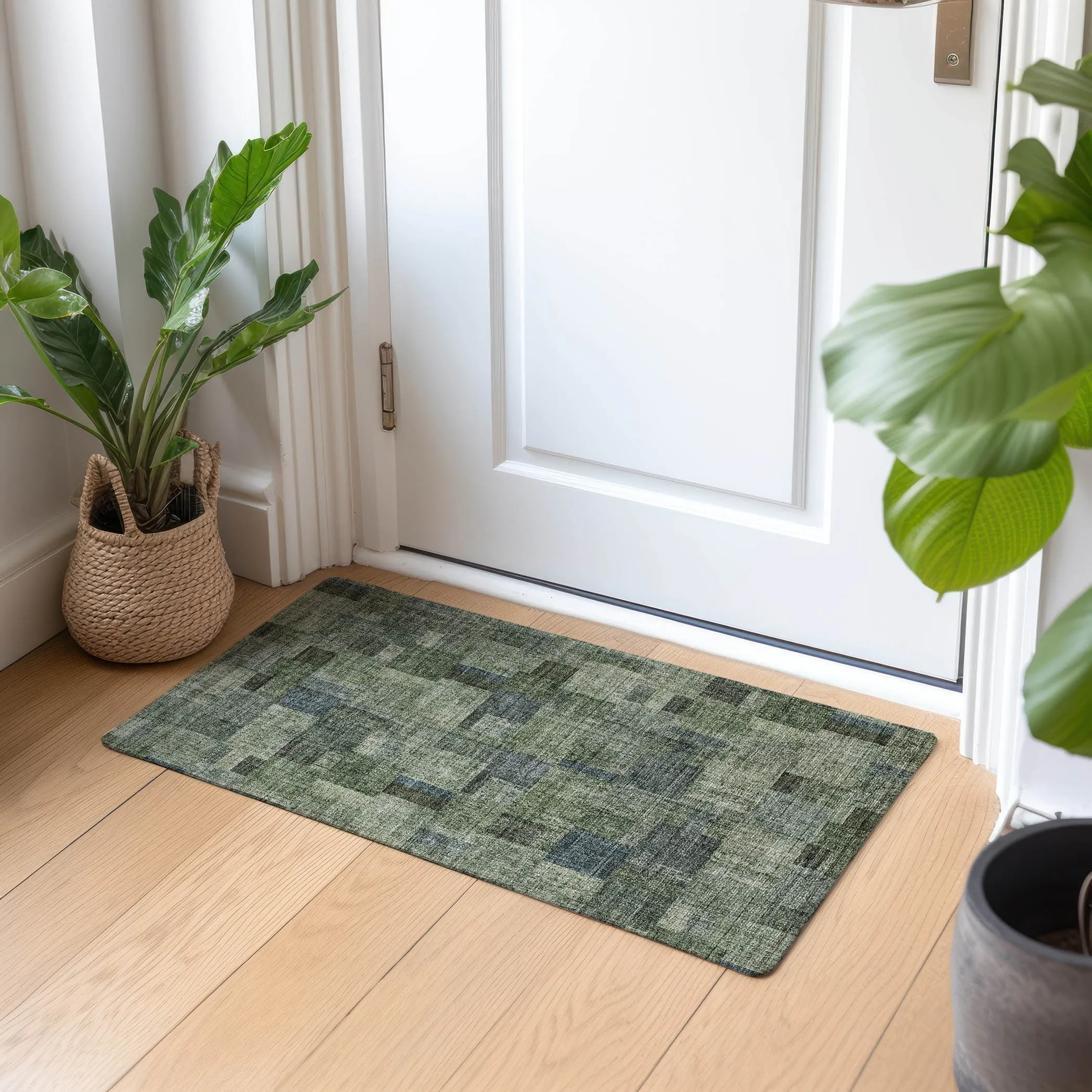 Machine Washable Indoor/ Outdoor Chantille Contemporary Blocks Rug