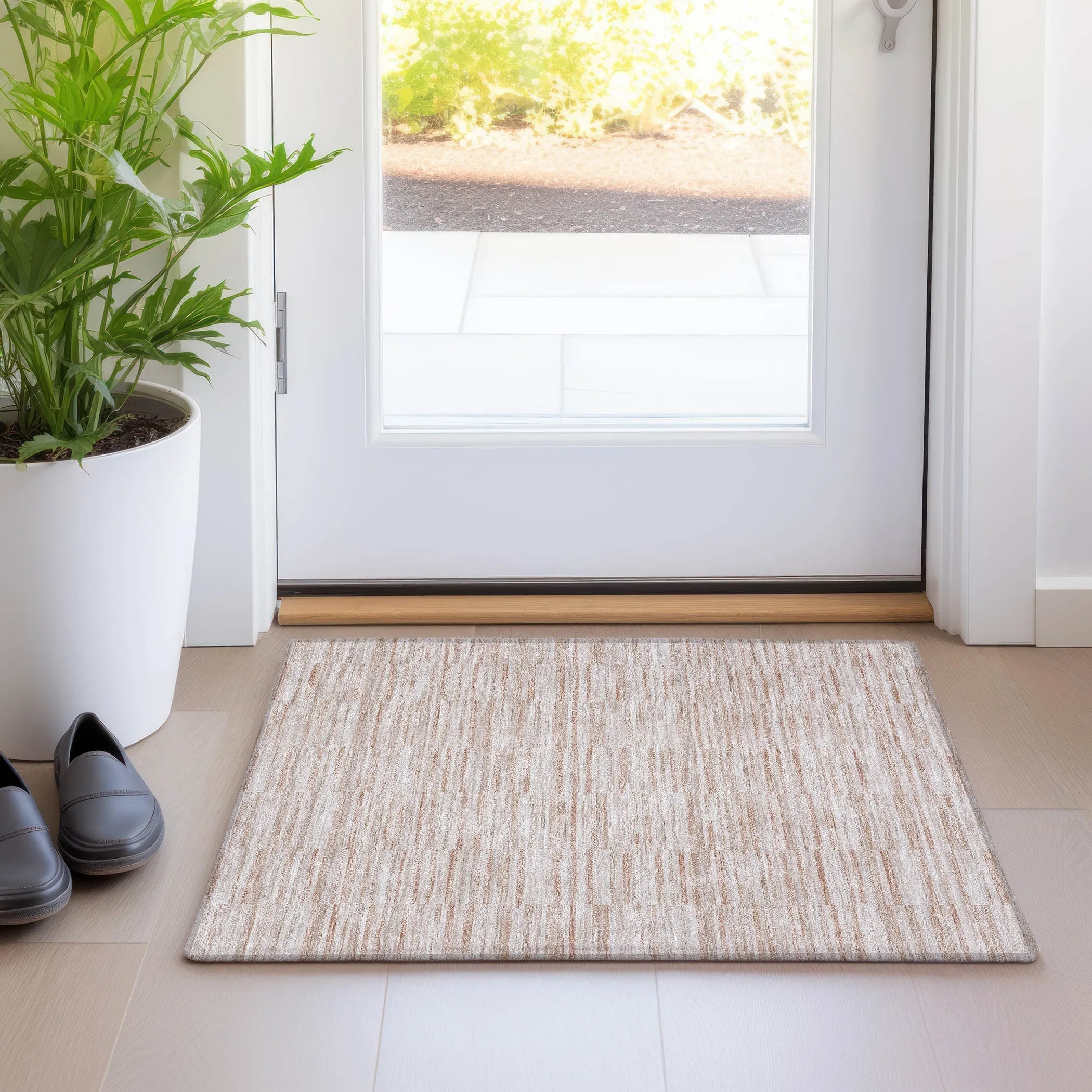Machine Washable Indoor/ Outdoor Chantille Contemporary Blocks Rug