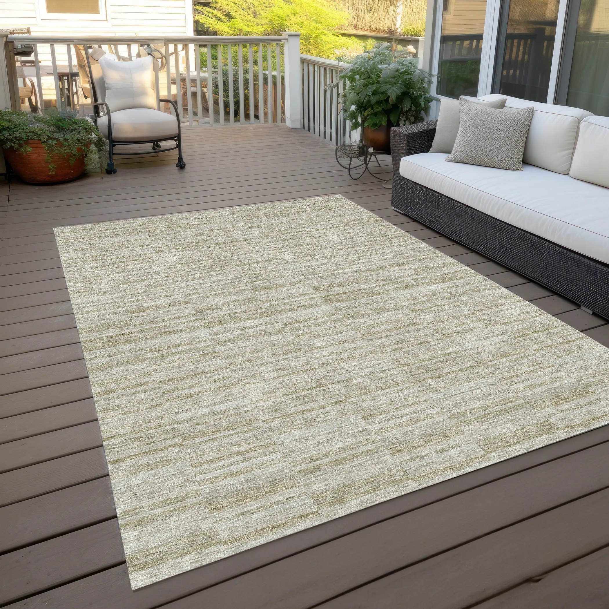 Machine Washable Indoor/ Outdoor Chantille Contemporary Blocks Rug