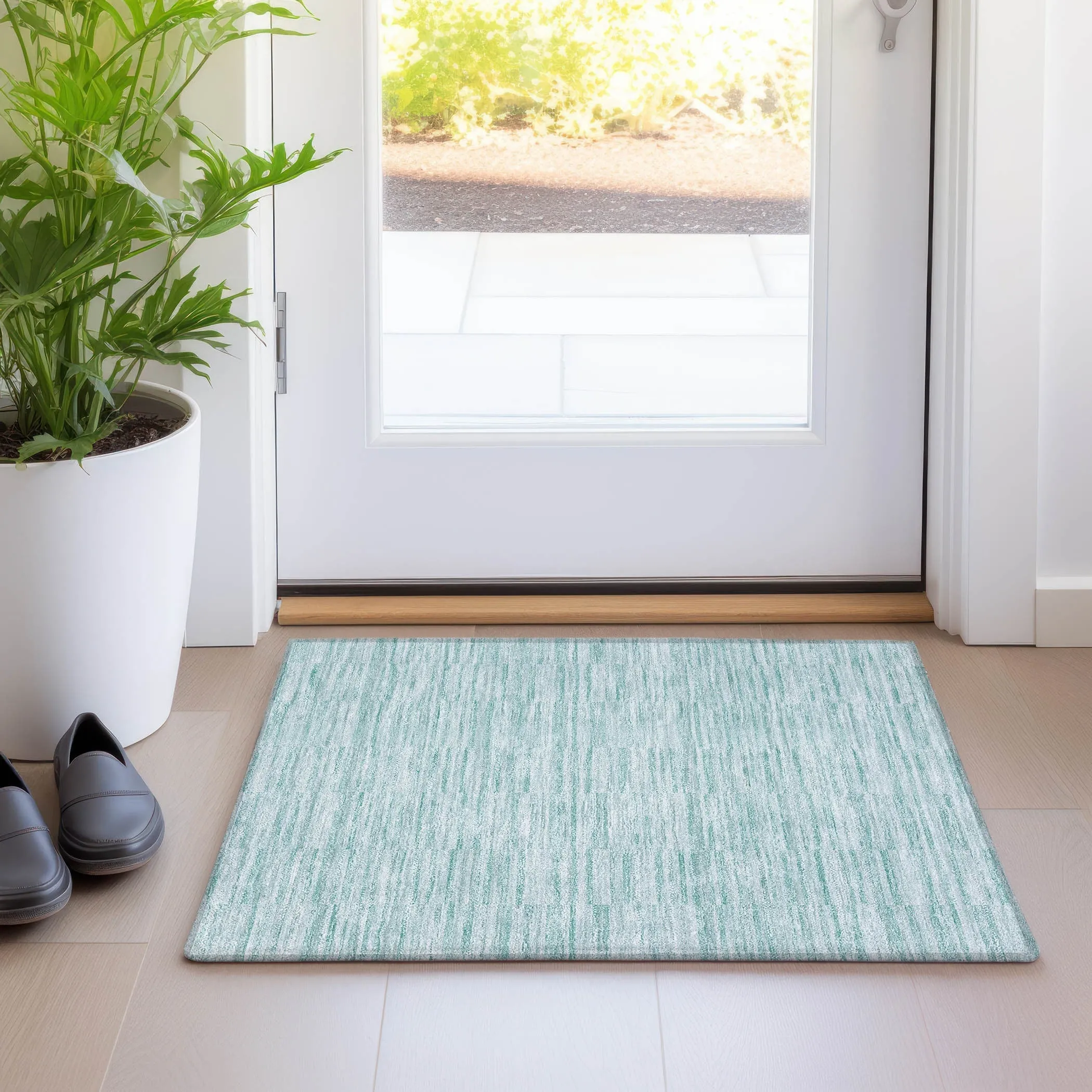 Machine Washable Indoor/ Outdoor Chantille Contemporary Blocks Rug