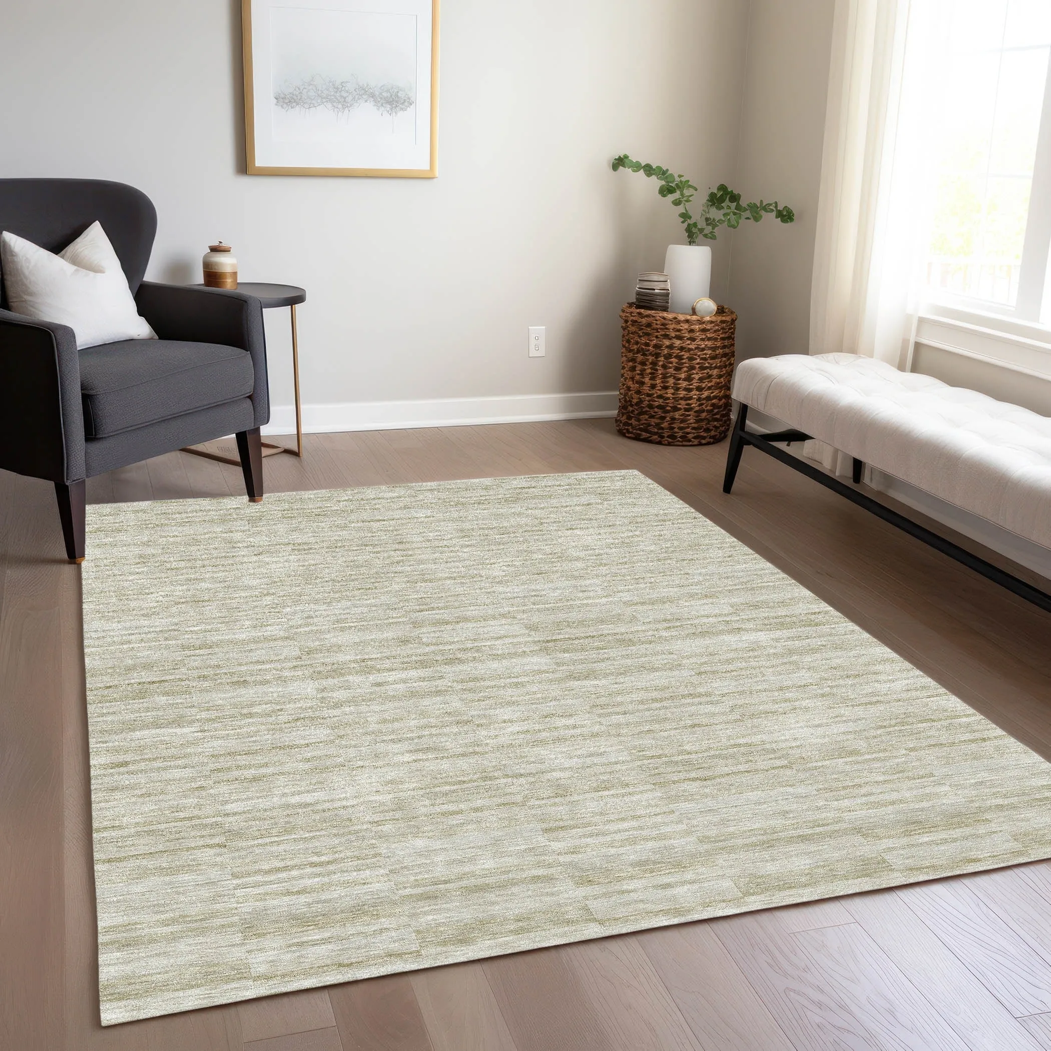 Machine Washable Indoor/ Outdoor Chantille Contemporary Blocks Rug