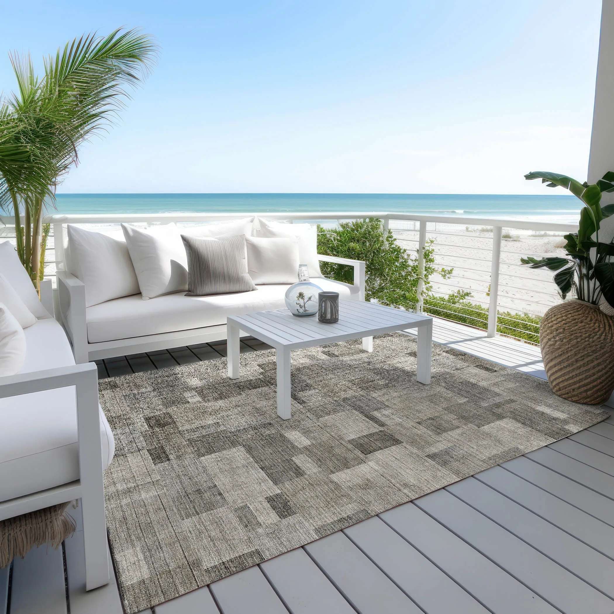 Machine Washable Indoor/ Outdoor Chantille Contemporary Blocks Rug