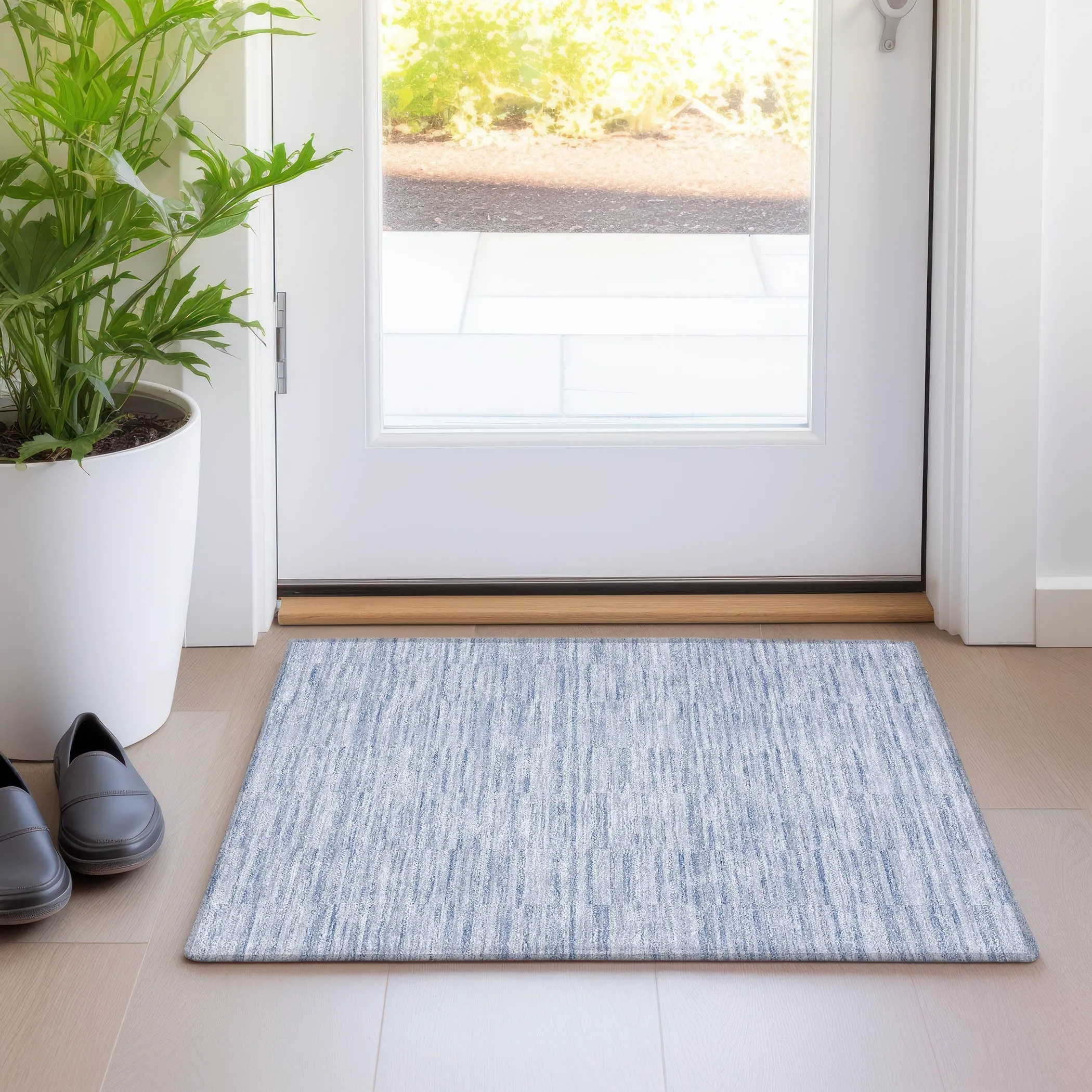 Machine Washable Indoor/ Outdoor Chantille Contemporary Blocks Rug