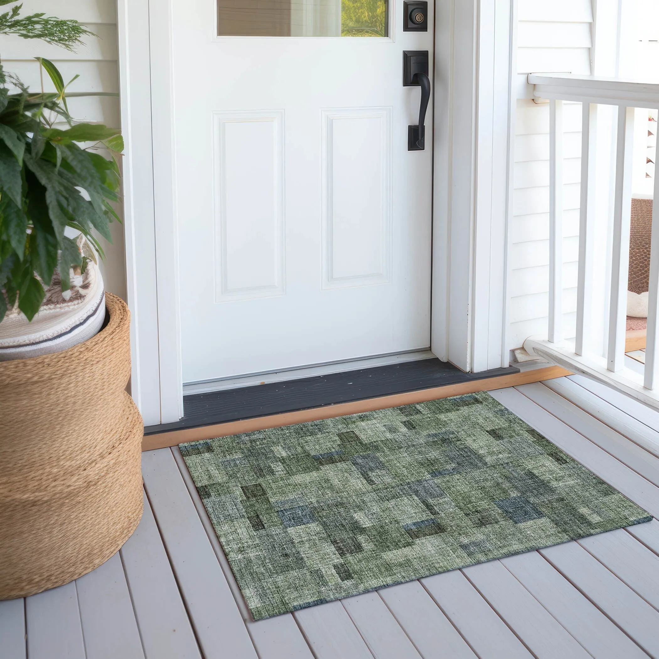 Machine Washable Indoor/ Outdoor Chantille Contemporary Blocks Rug