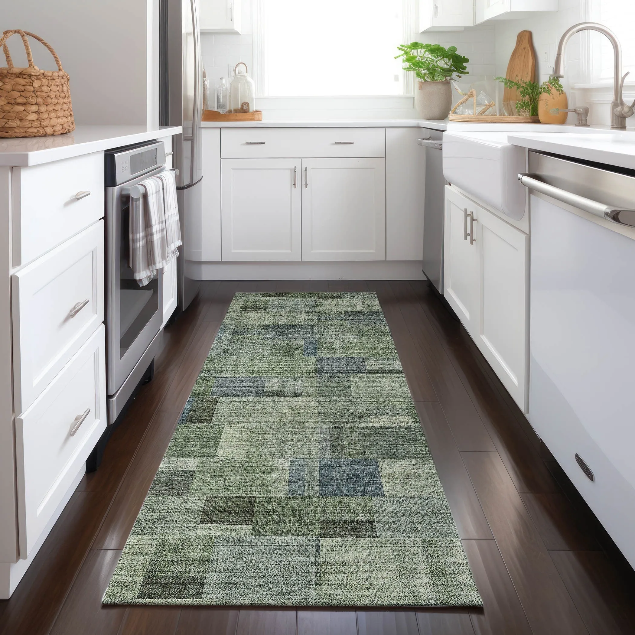 Machine Washable Indoor/ Outdoor Chantille Contemporary Blocks Rug