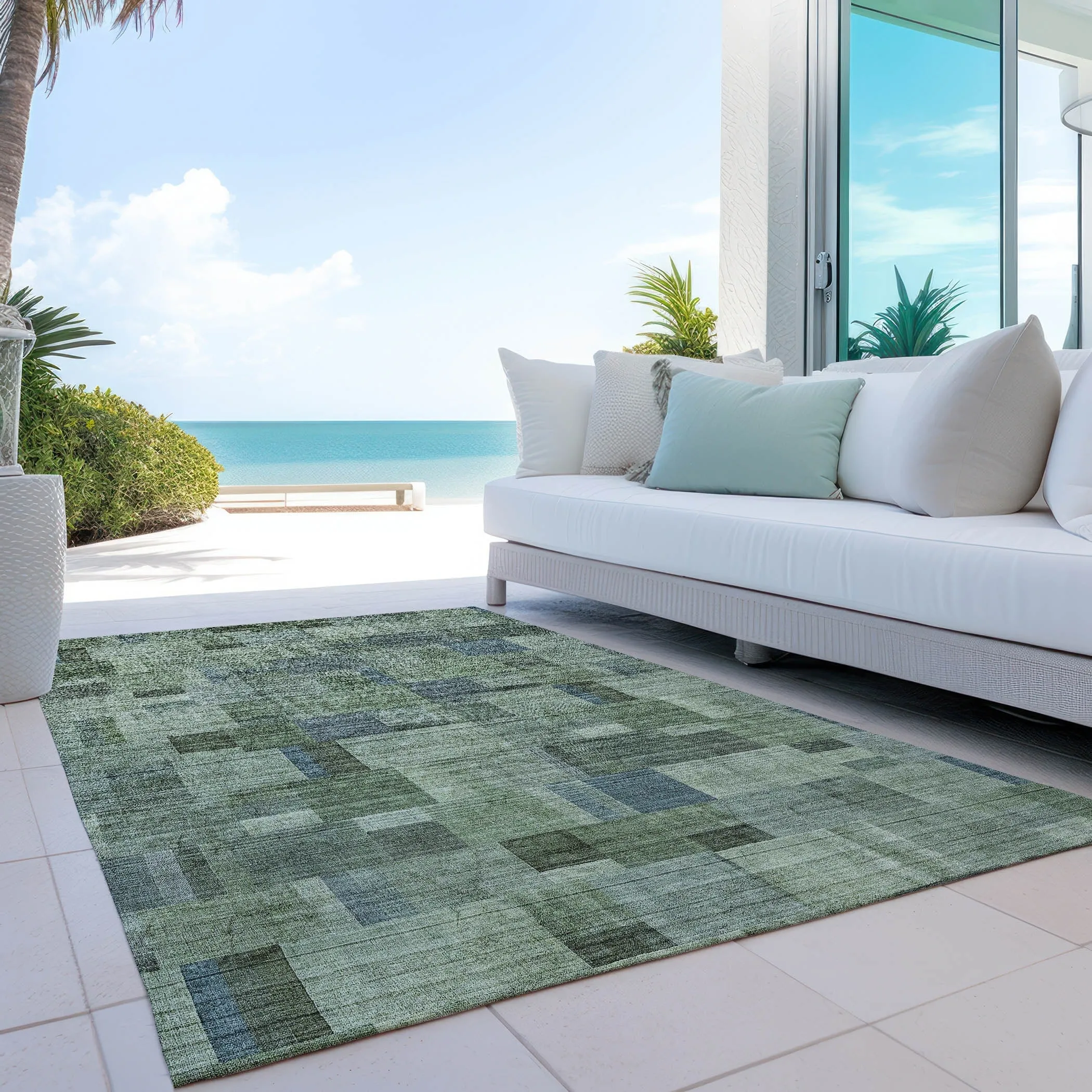 Machine Washable Indoor/ Outdoor Chantille Contemporary Blocks Rug