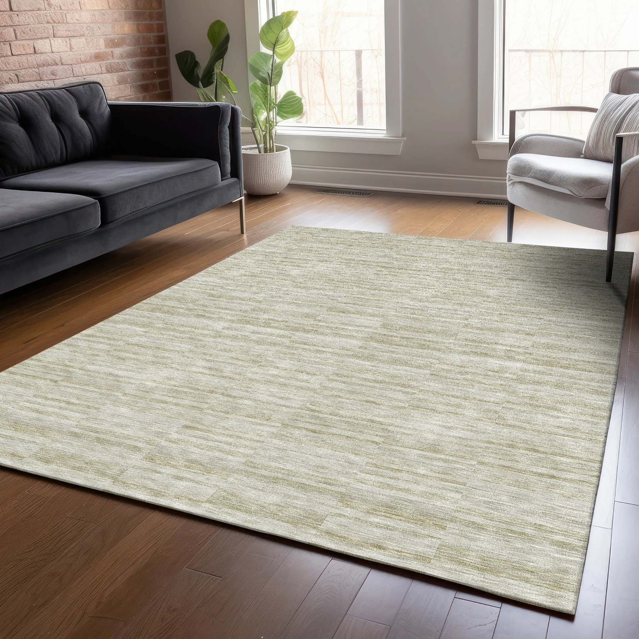 Machine Washable Indoor/ Outdoor Chantille Contemporary Blocks Rug