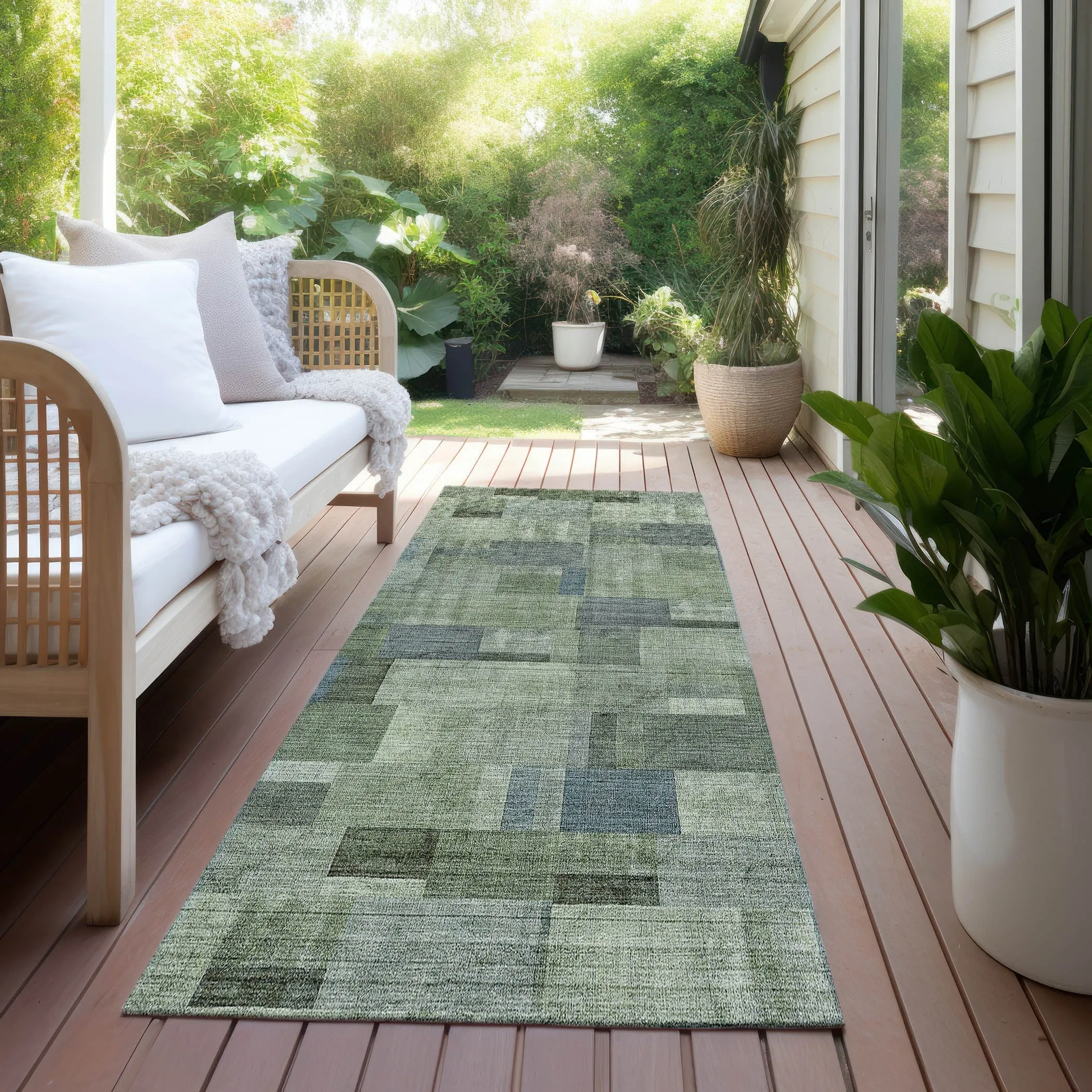 Machine Washable Indoor/ Outdoor Chantille Contemporary Blocks Rug