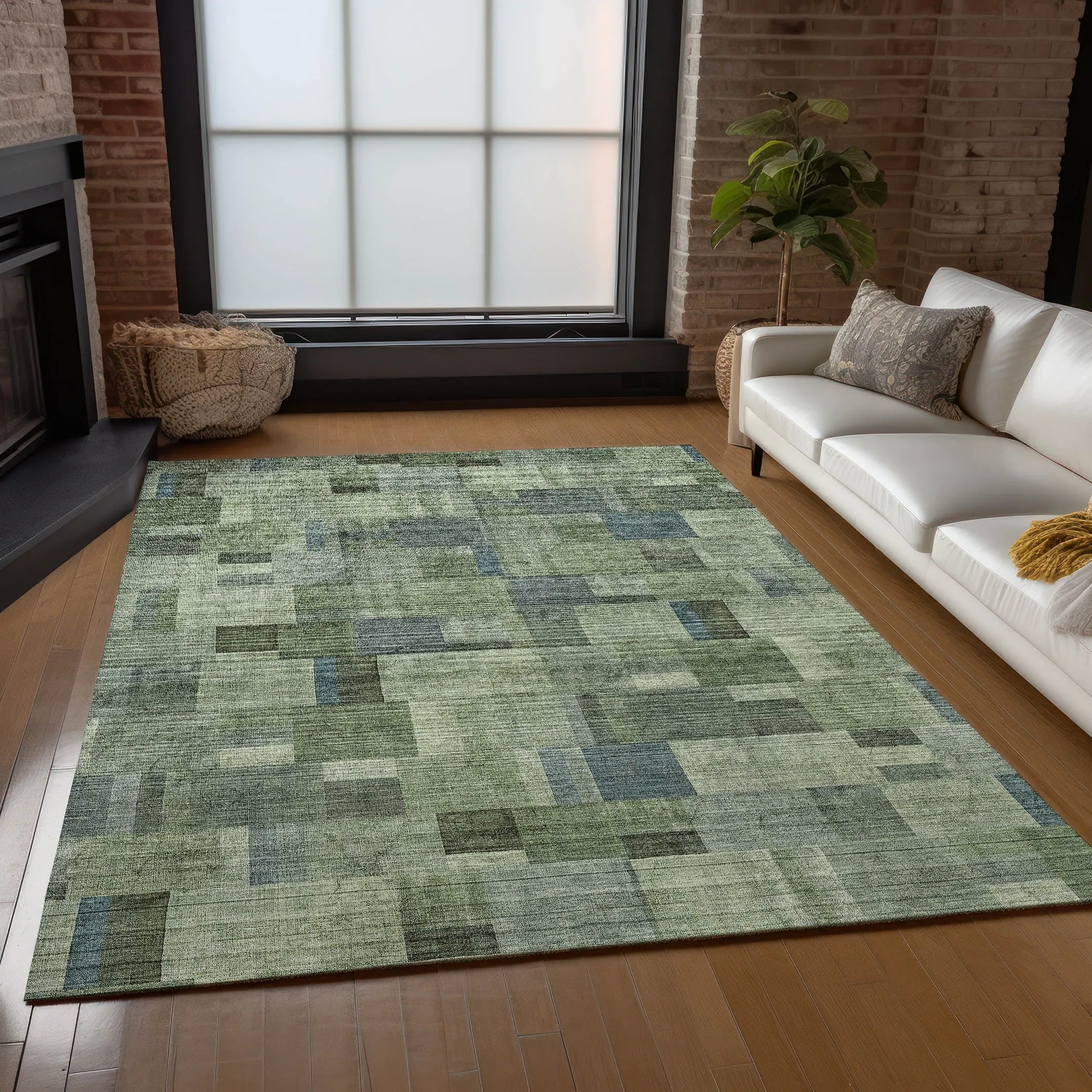 Machine Washable Indoor/ Outdoor Chantille Contemporary Blocks Rug