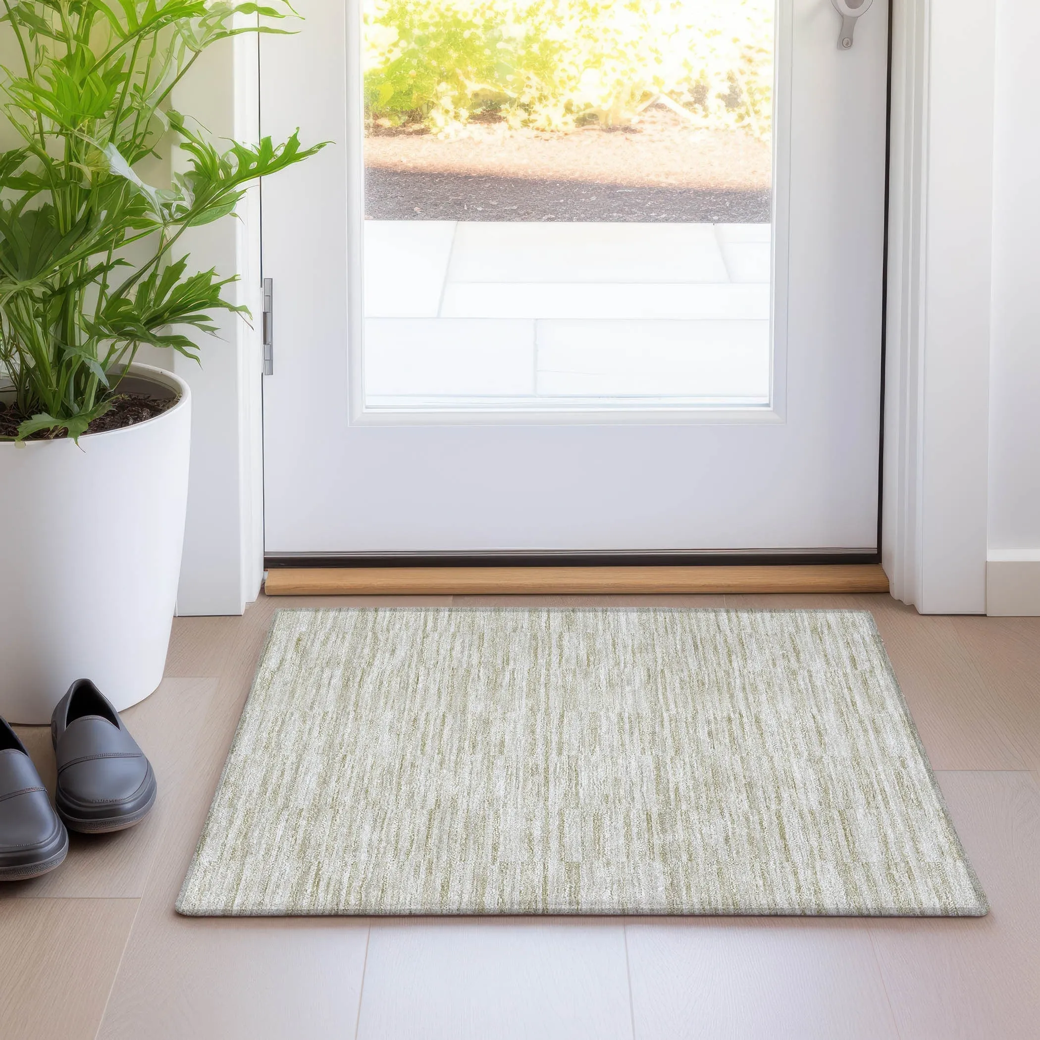 Machine Washable Indoor/ Outdoor Chantille Contemporary Blocks Rug