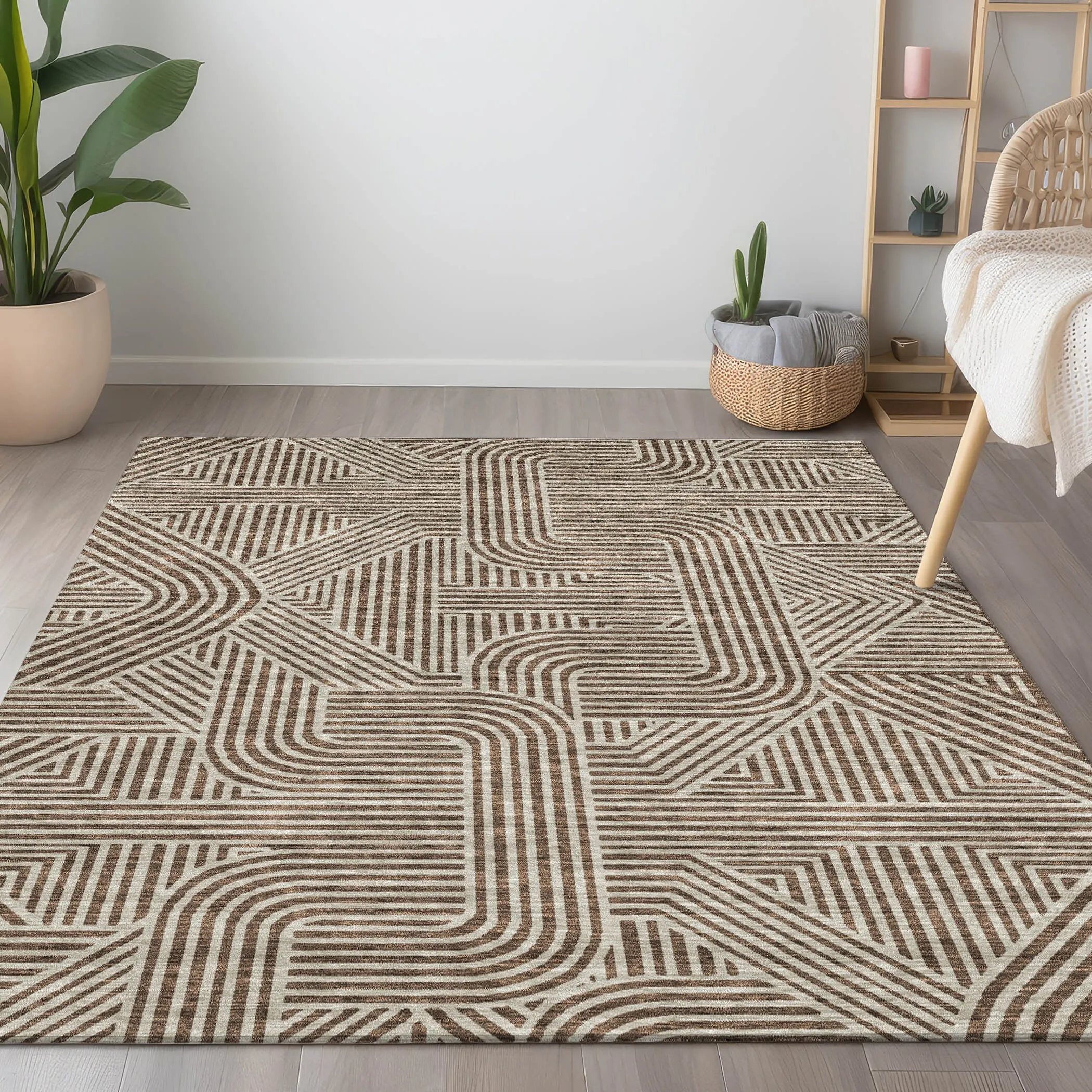 Machine Washable Indoor/ Outdoor Chantille Contemporary Geo Rug