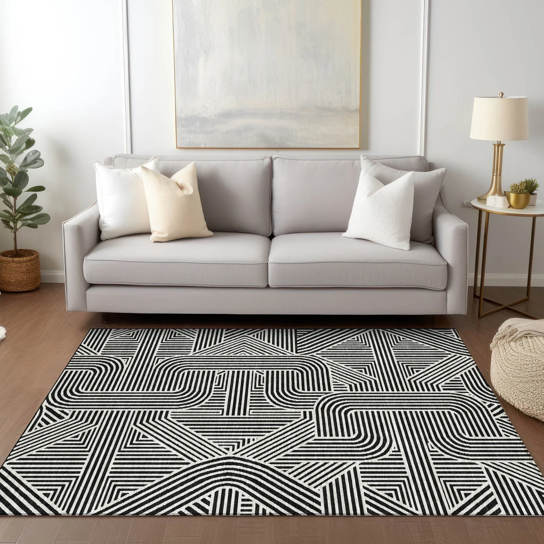 Machine Washable Indoor/ Outdoor Chantille Contemporary Geo Rug