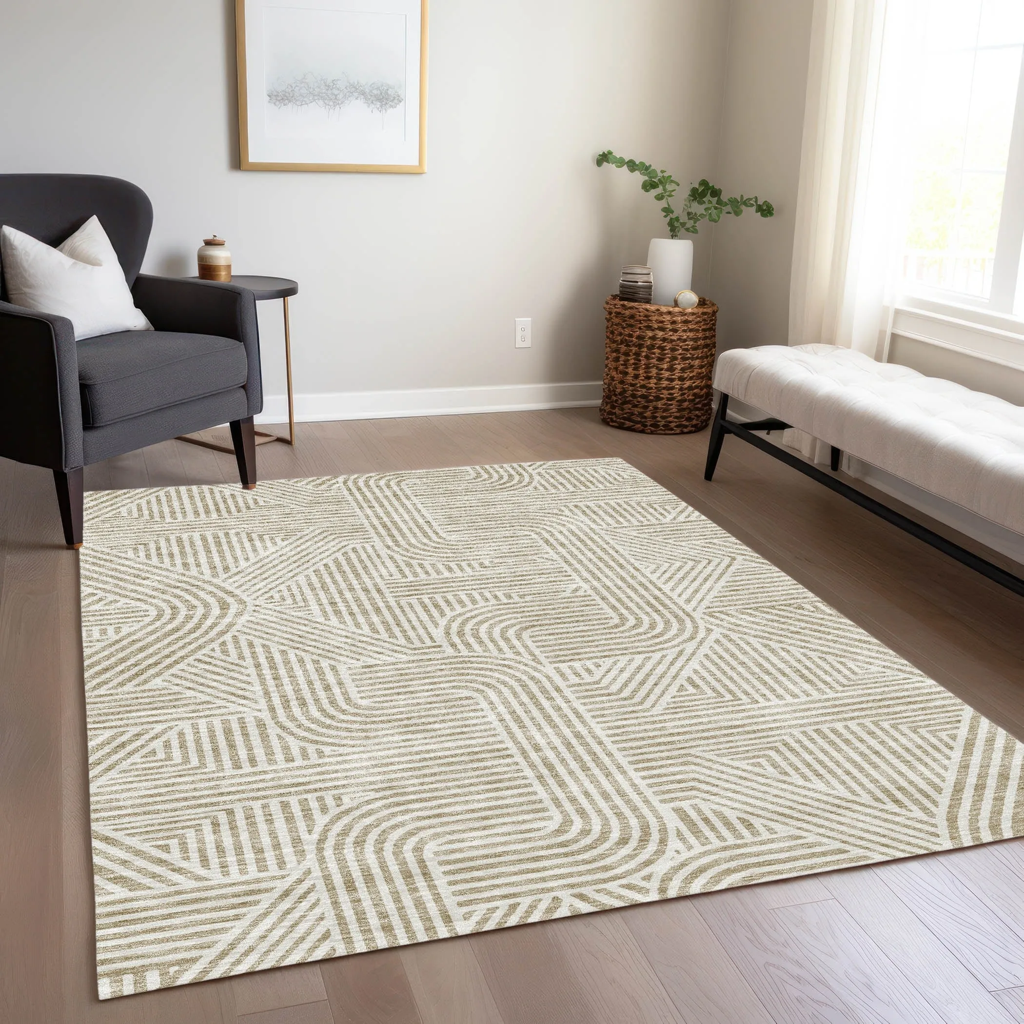 Machine Washable Indoor/ Outdoor Chantille Contemporary Geo Rug