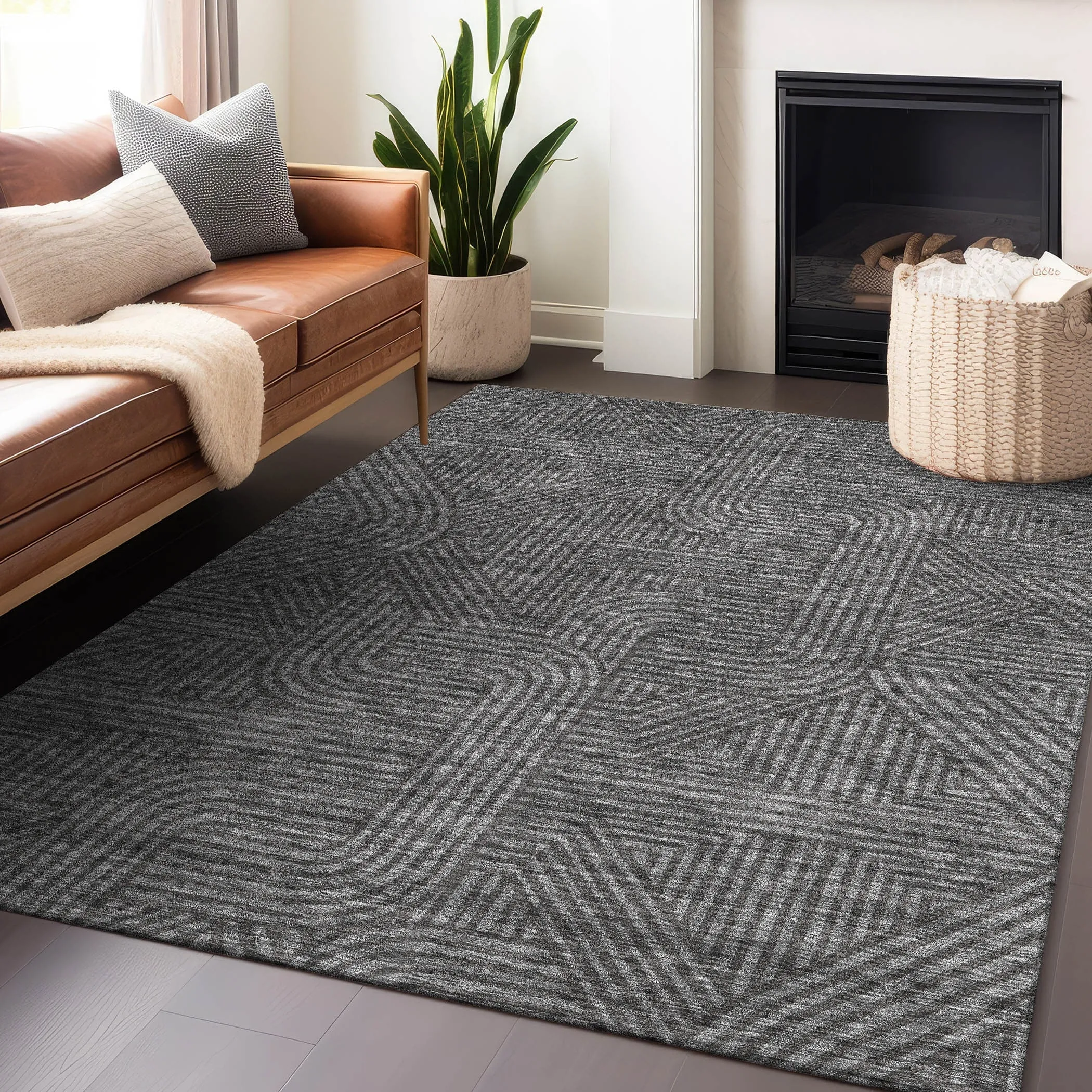 Machine Washable Indoor/ Outdoor Chantille Contemporary Geo Rug