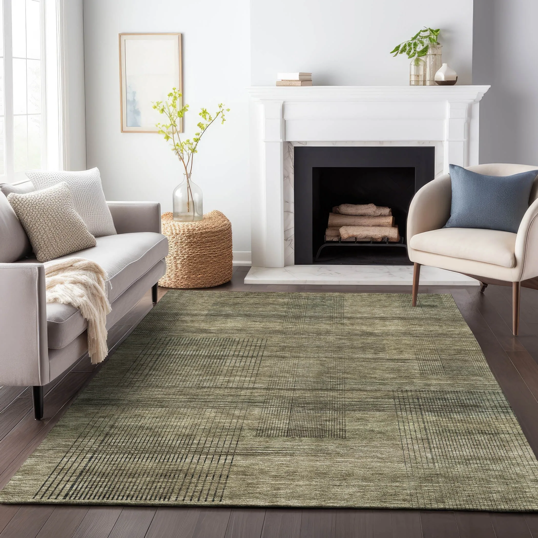 Machine Washable Indoor/ Outdoor Chantille Contemporary Imprints Rug