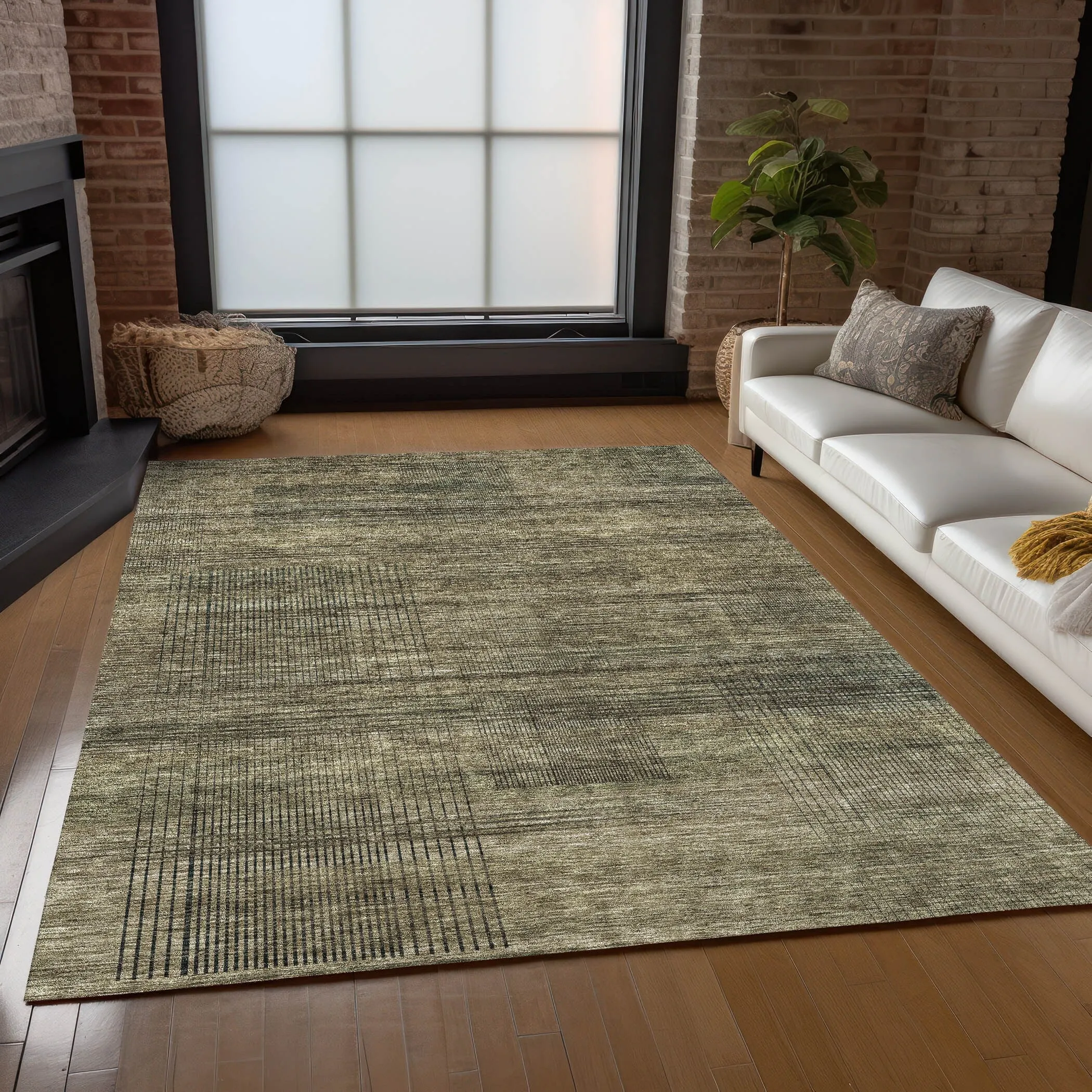 Machine Washable Indoor/ Outdoor Chantille Contemporary Imprints Rug