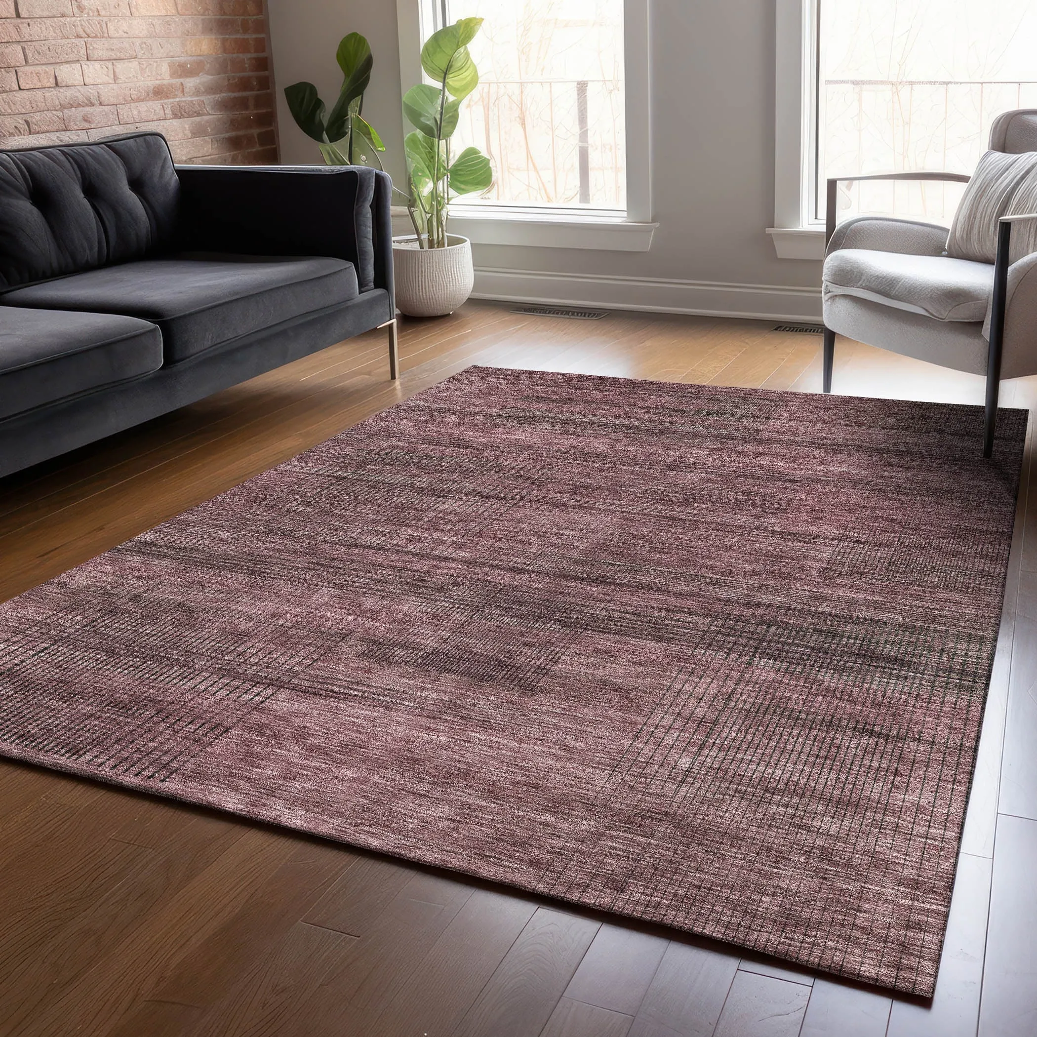 Machine Washable Indoor/ Outdoor Chantille Contemporary Imprints Rug