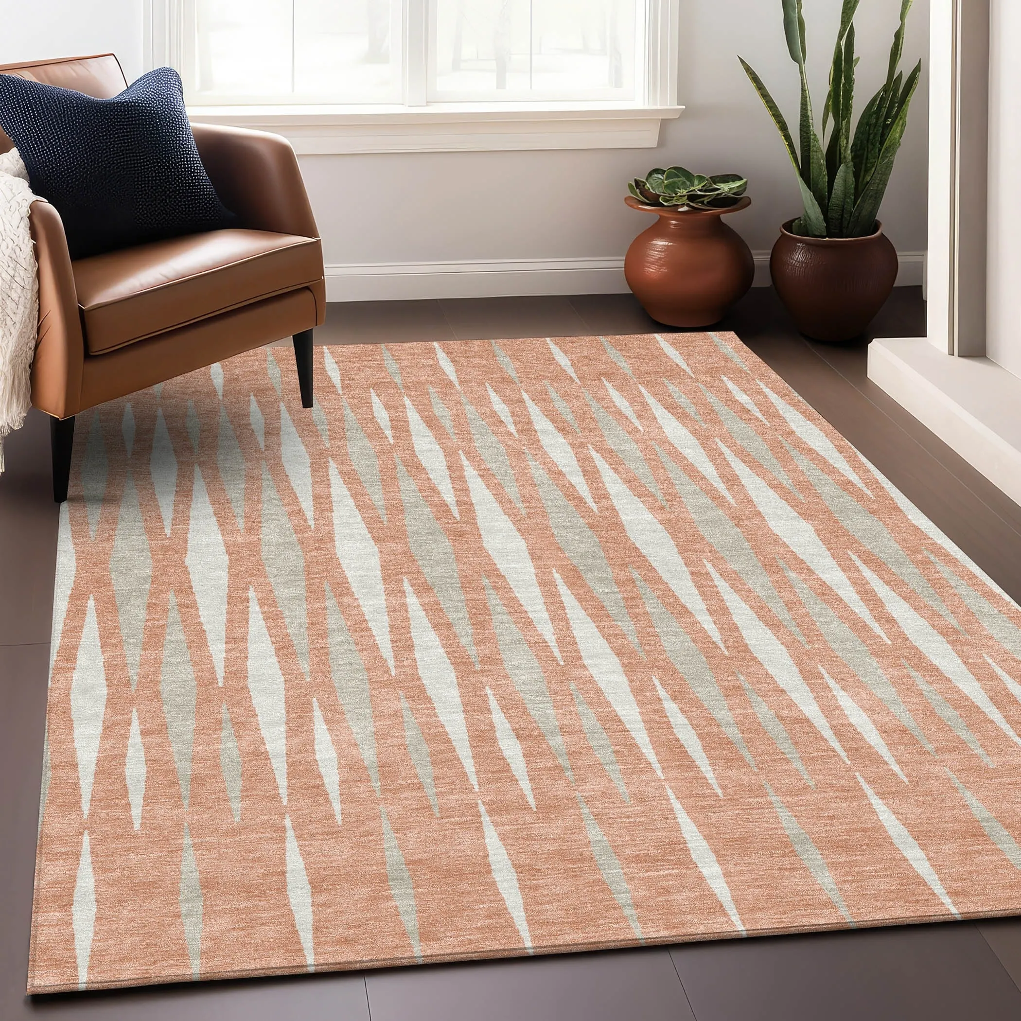 Machine Washable Indoor/ Outdoor Chantille Contemporary Mosaic Rug