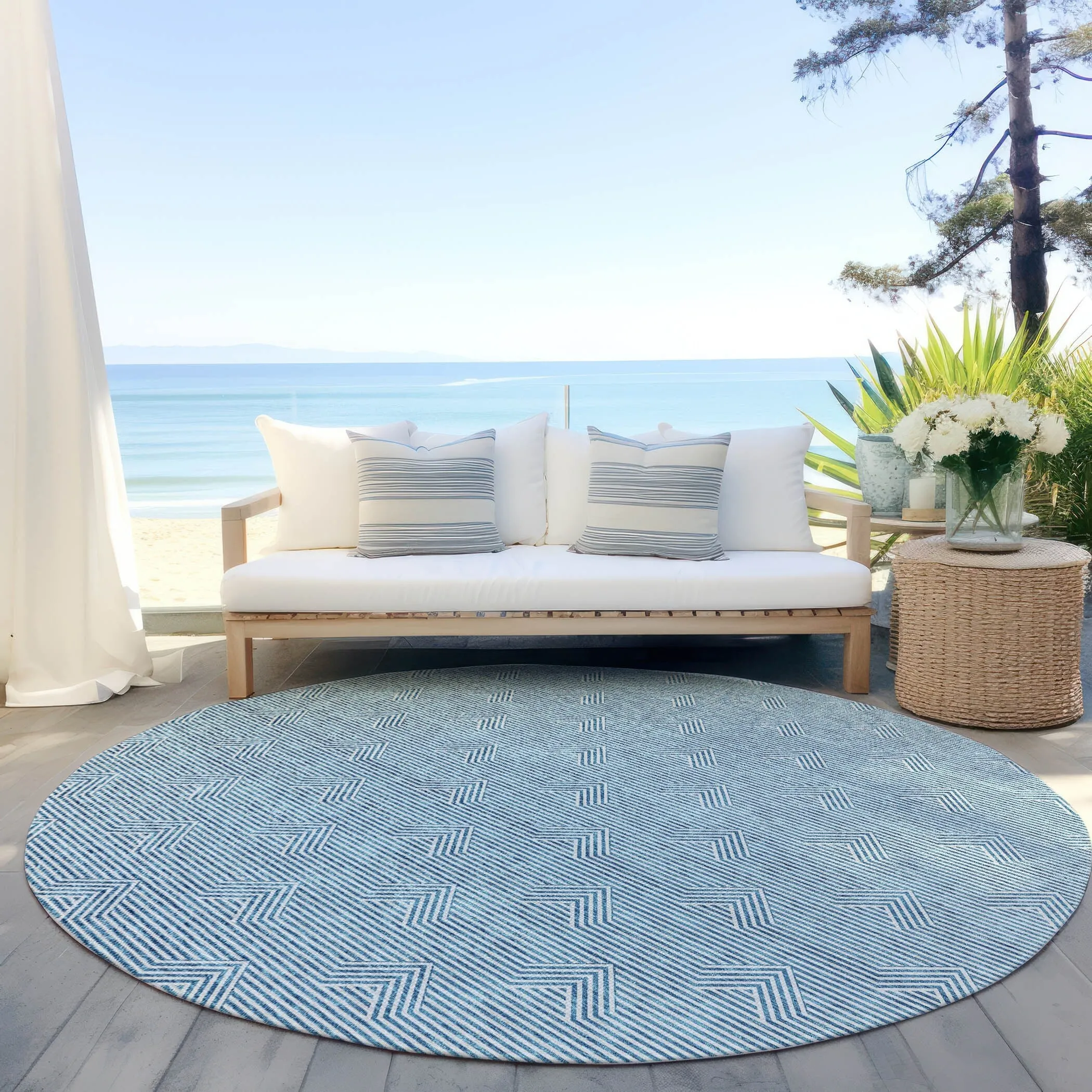 Machine Washable Indoor/ Outdoor Chantille Contemporary Stripe Rug