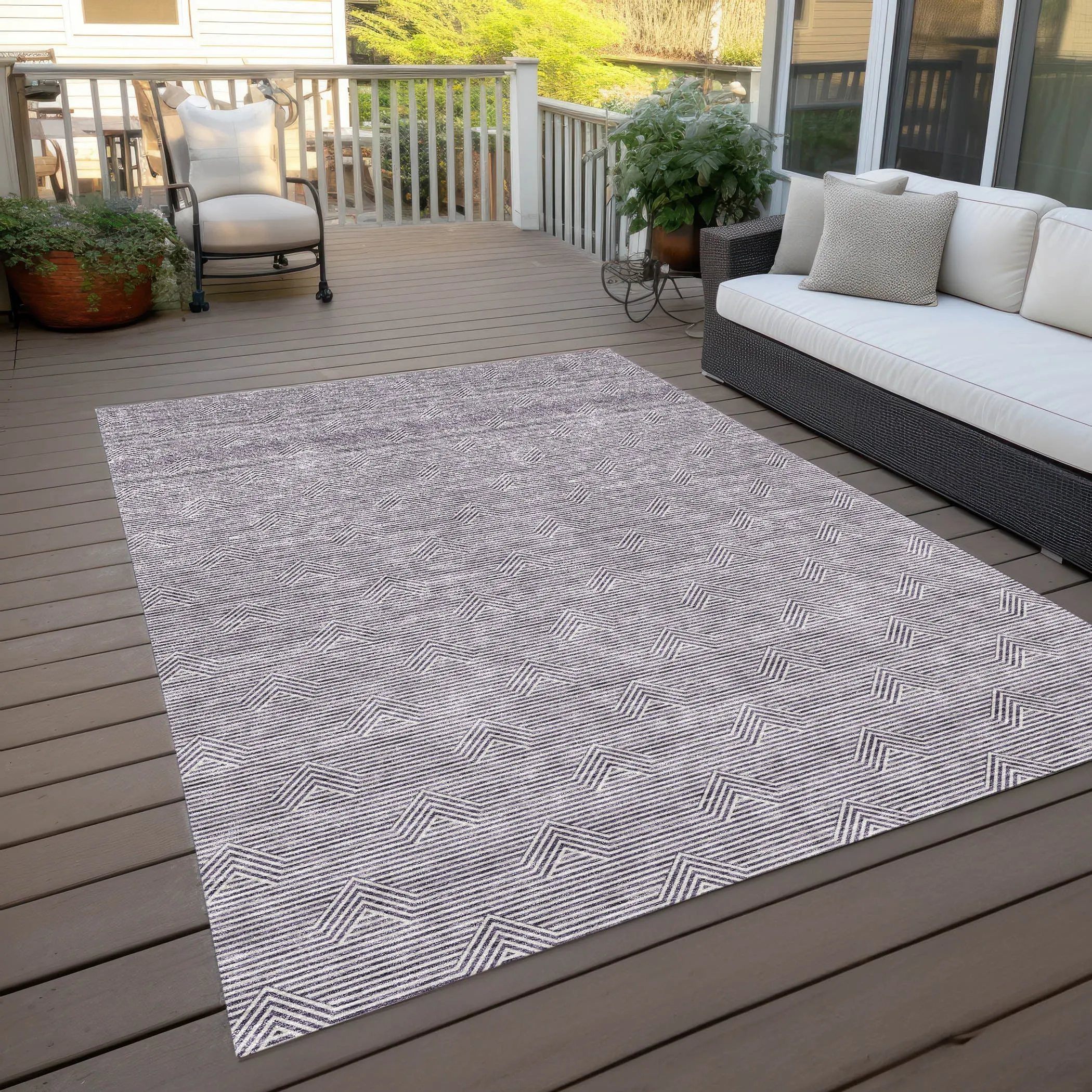 Machine Washable Indoor/ Outdoor Chantille Contemporary Stripe Rug