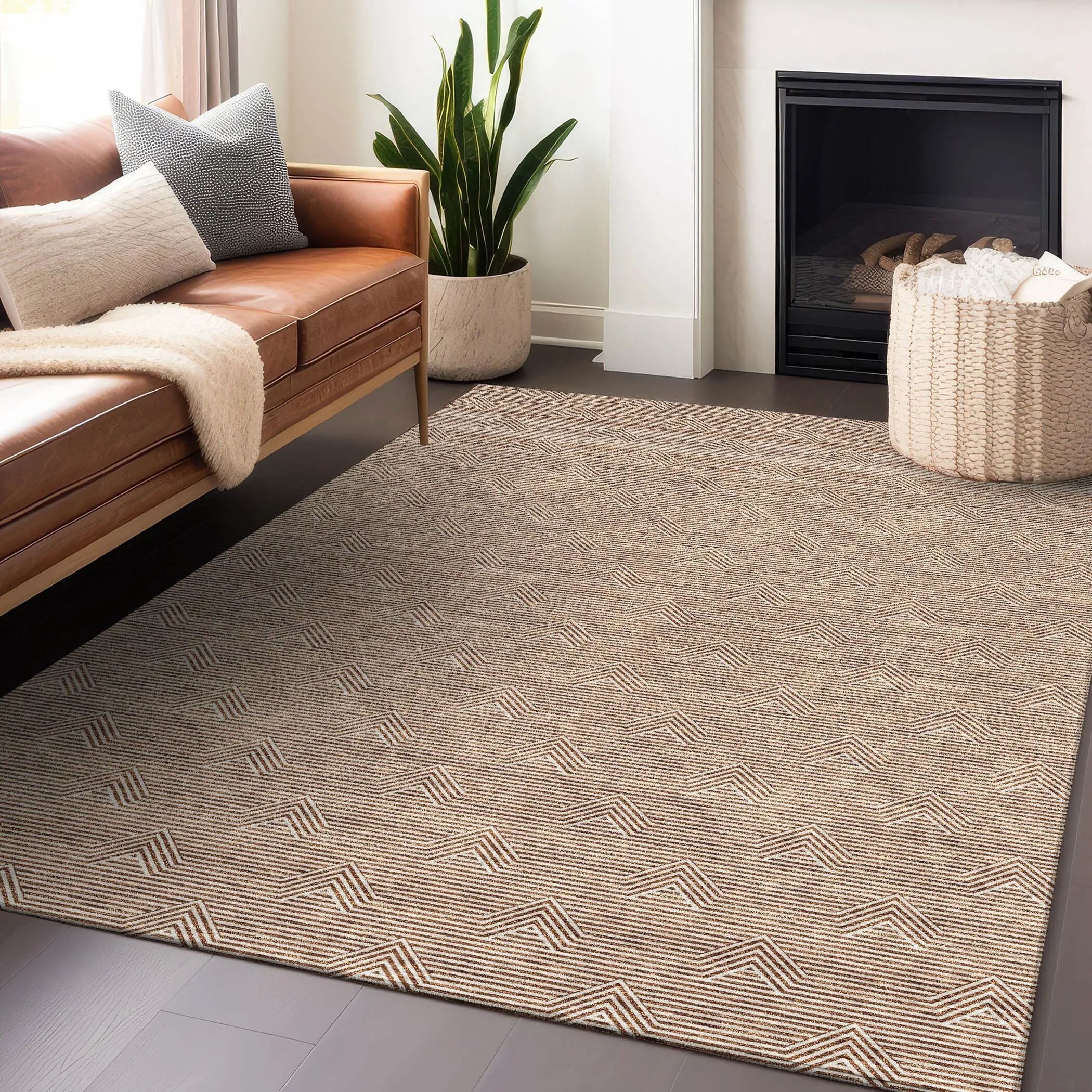 Machine Washable Indoor/ Outdoor Chantille Contemporary Stripe Rug