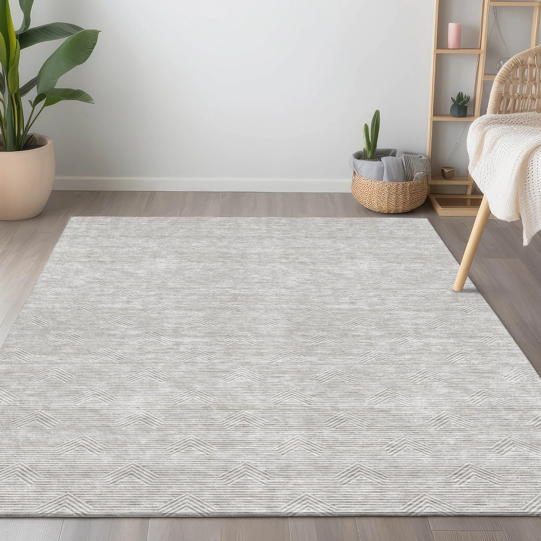 Machine Washable Indoor/ Outdoor Chantille Contemporary Stripe Rug